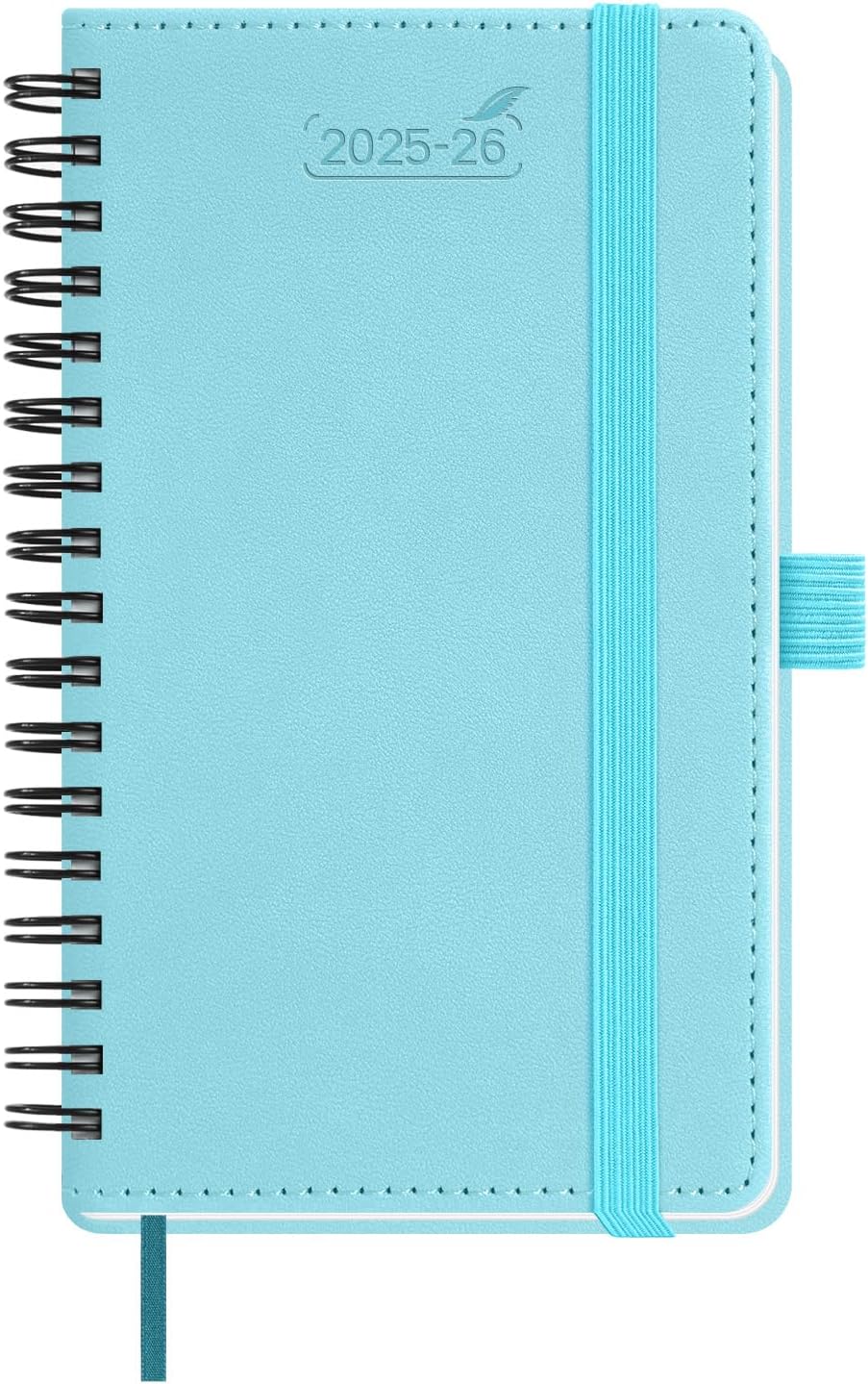 BEZEND Pocket Planner 2025-2026 Weekly and Monthly, 3.5" x 6" Academic Planner (Jul 25-Dec 26) 18-Month Mid-Year Calendar Book, Storage Pocket, Pen Holder, PU Leather Softcover, Spiral - Sky Blue