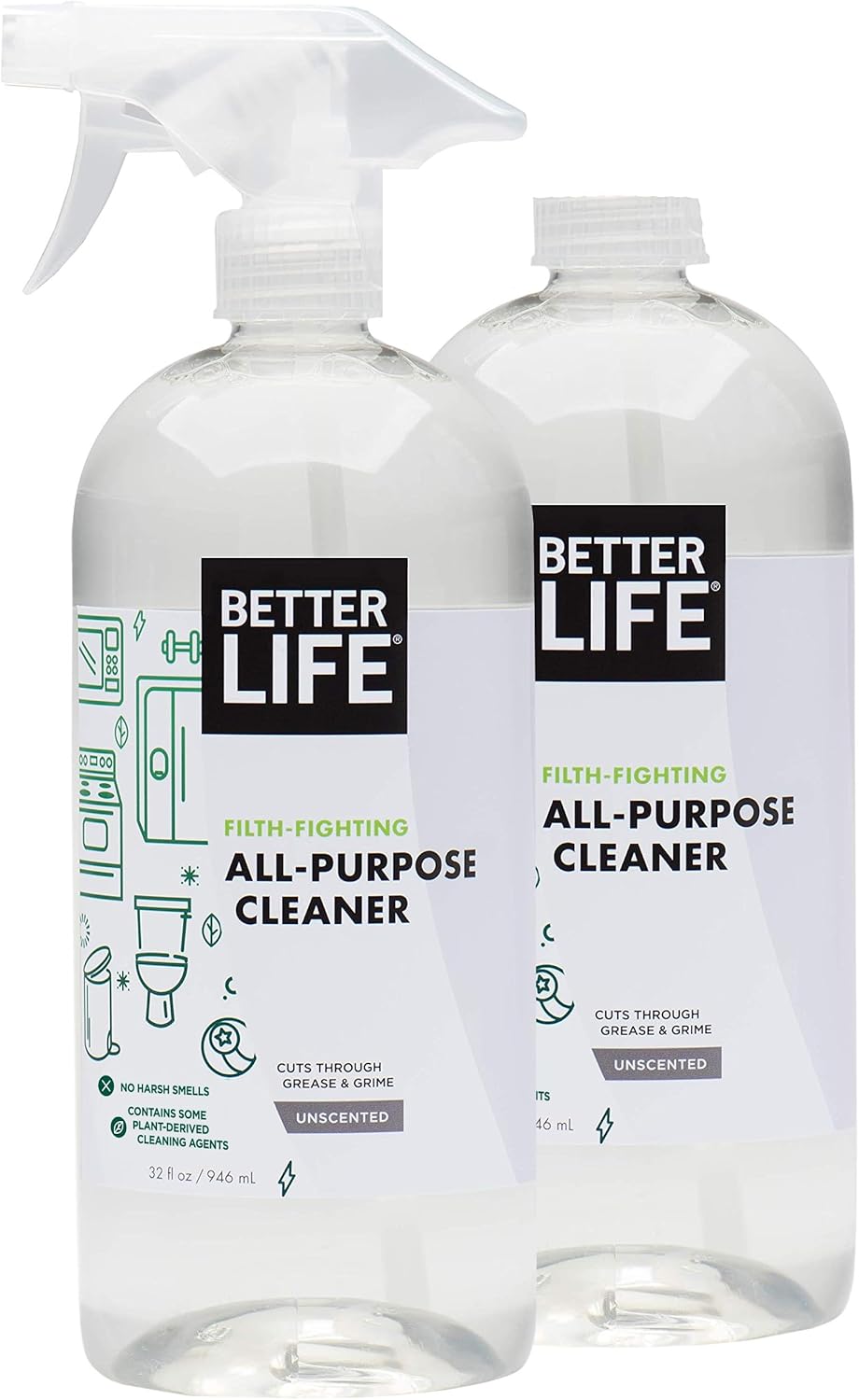 Better Life All Purpose Cleaner - Multipurpose Home and Kitchen Cleaning Spray for Glass, Countertops, Appliances, Upholstery & More - Multi-surface Spray Cleaner - 32oz (Pack of 2) Unscented