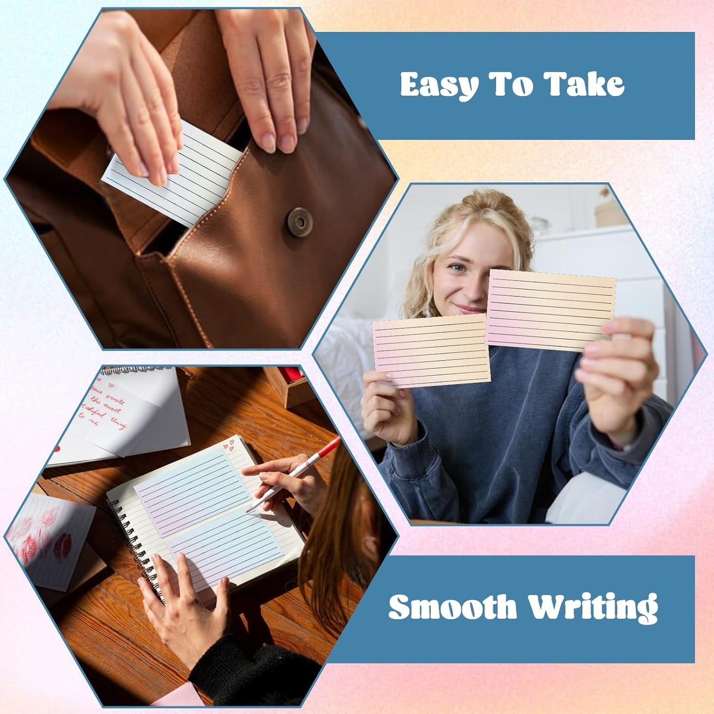 300 Pack Ruled Index Cards 3x5 Gradient Colored Index Cards Heavy Weight Note Cards 180gsm Flashcards Double Sided Notecards Lined Recipe Cards for Studying Drawing