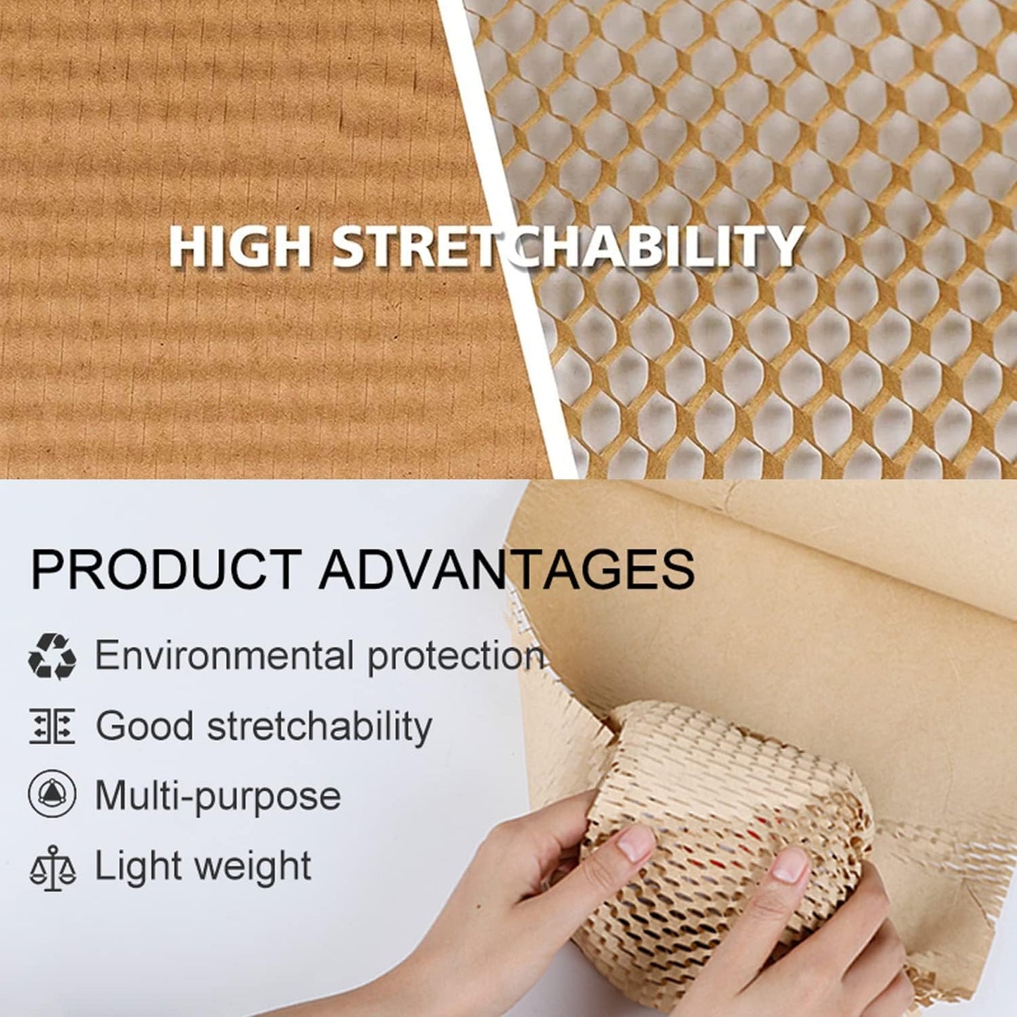 Honeycomb Packing Paper Wrap 15" x200' Sustainable Alternative to Bubble Cushioning Wrap for Moving/shipping/packing Roll with 20 Fragile Sticker Biodegradable & Fully Recylable