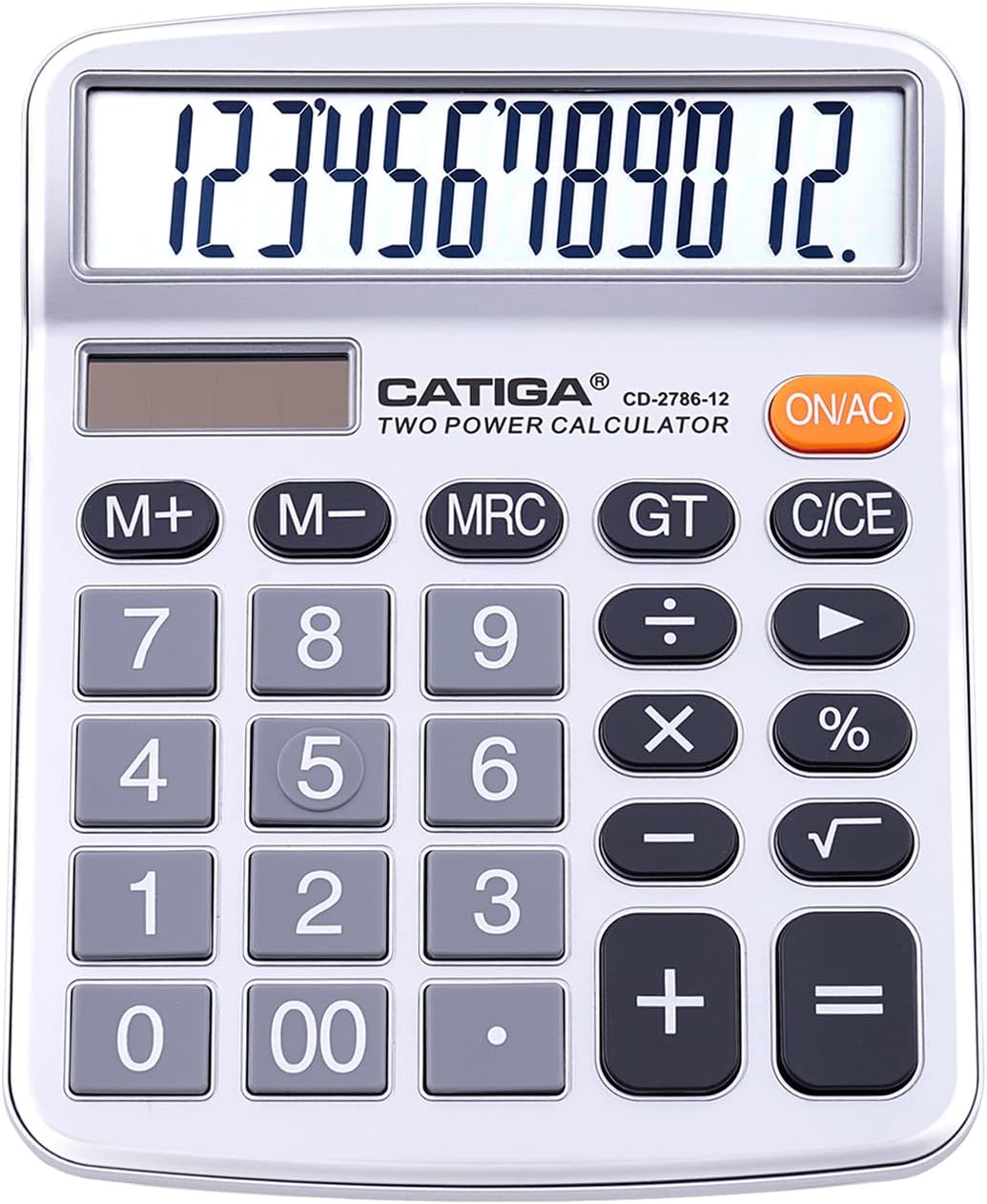 CATIGA 12 Digits Desktop Calculator with Large LCD Display, Dual Solar Power and Battery, Standard Function for Office, Home, School, CD-2786