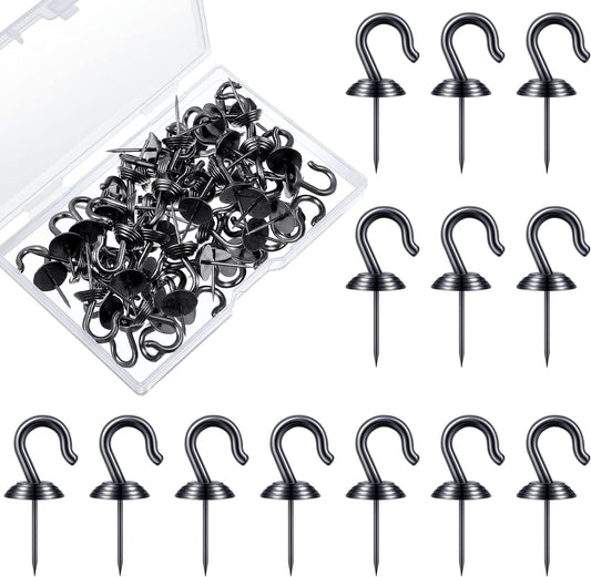 Hotop 60 Pieces Push Pin Wall Hooks Metal Thumb Tack Hangers Iron Alloy Nail Decorative Picture Hooks for 20 Lbs Home Office School Party Supply (Black)