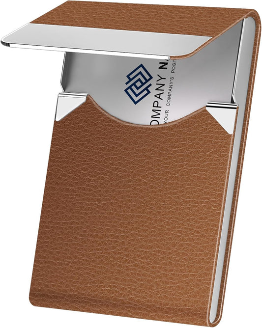Business Card Holder with Ultra Slim Design, Business Card Case with Premium PU Leather, Suit Pocket Metal Card Holder for Women/Men, Magnetic Closure Quick Access Cards