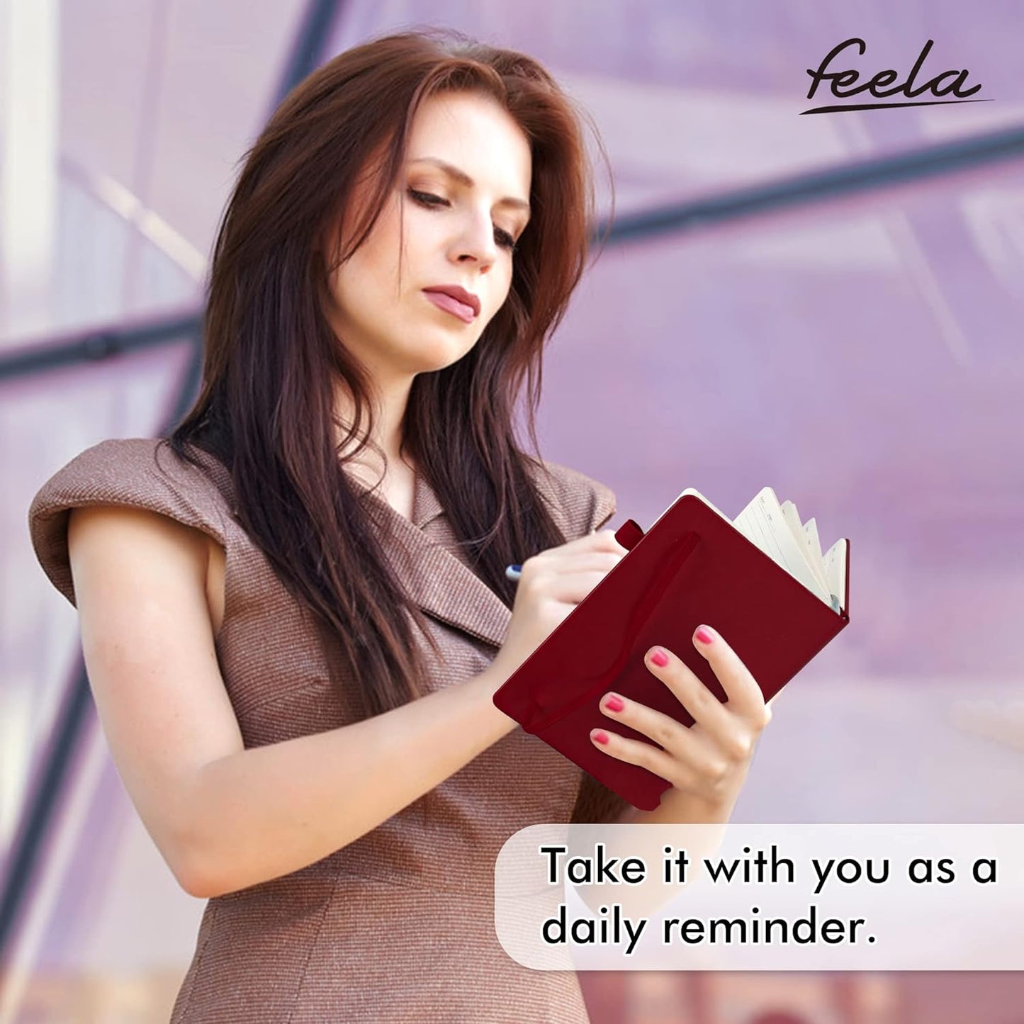 feela 24 Pack Journal Notebook for Work, Business Notebook Bulk Hardcover Lined Writing Journal with Pen Holder for Men Women Note Taking, with 24 Black Pens, 120 GSM, 5.1”x8.3”, A5, Wine