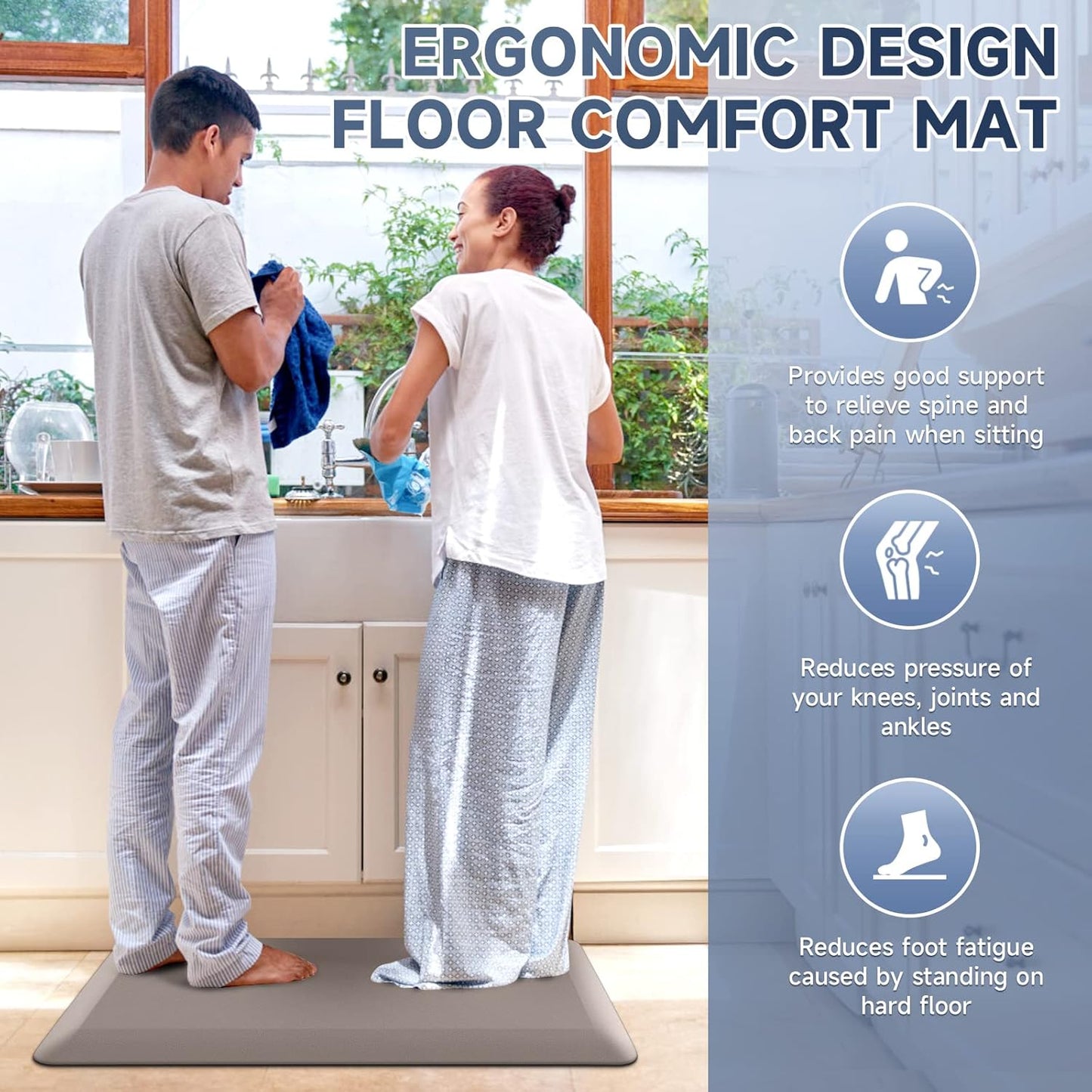 4/5 Inch Thick Kitchen Mats for Floor, StepRite Kitchen Rug for Standing Desk, Non-Slip, Thicker, Stain Resistant, Waterproof, Comfort Anti Fatigue Floor Mat for Home, Kitchen, Office - Khaki,70*24''