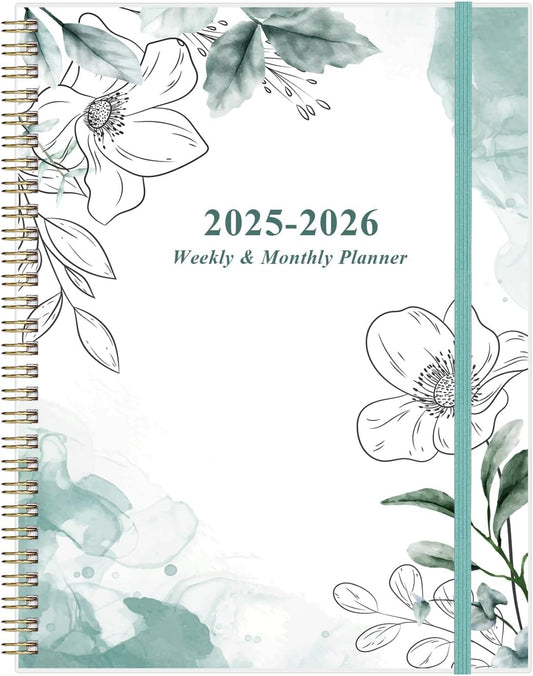 2025 Planner - A4 Weekly & Monthly Planner Spiral Bound, January 2025 - December 2025, Planner 2025 with Flexible Cover, Tabs, Inner Pocket, 8.5" x 11", Teal Flowers