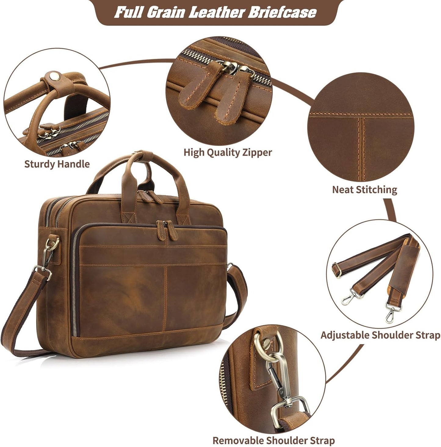 Jack&Chris Leather Briefcase for Men,Business Travel Laptop Messenger Bags