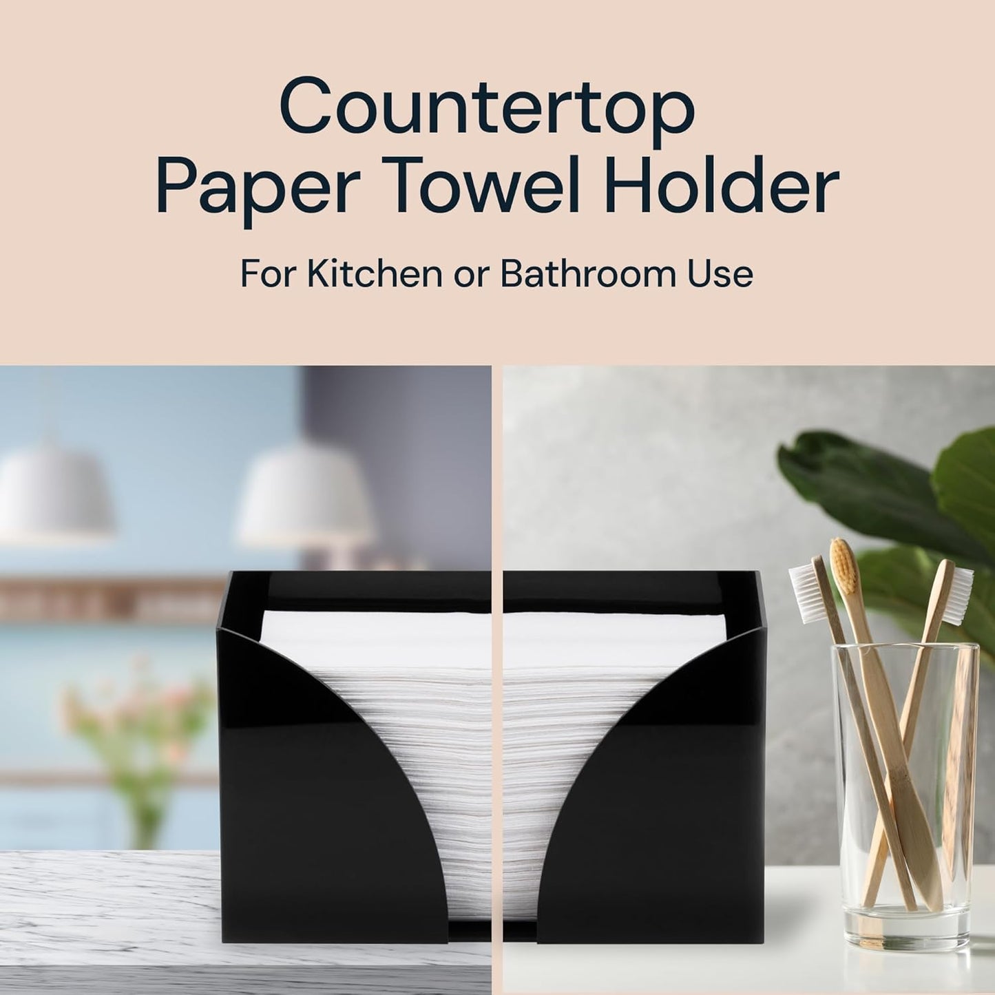 Countertop Paper Towel Holder for Wall Mount, 2 Pack - Acrylic Paper Towel Dispenser & Napkin Holder for Bathroom - Kitchen Accessories