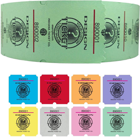 Custom 2” x 2” Billboard Single Roll Ticket, Design Your Roll Tickets with Event Logos, Classroom Rewards, Fundraisers, Door Entry, Raffles, Prizes, Drink/Food Tickets, & More (8 Color Selection)
