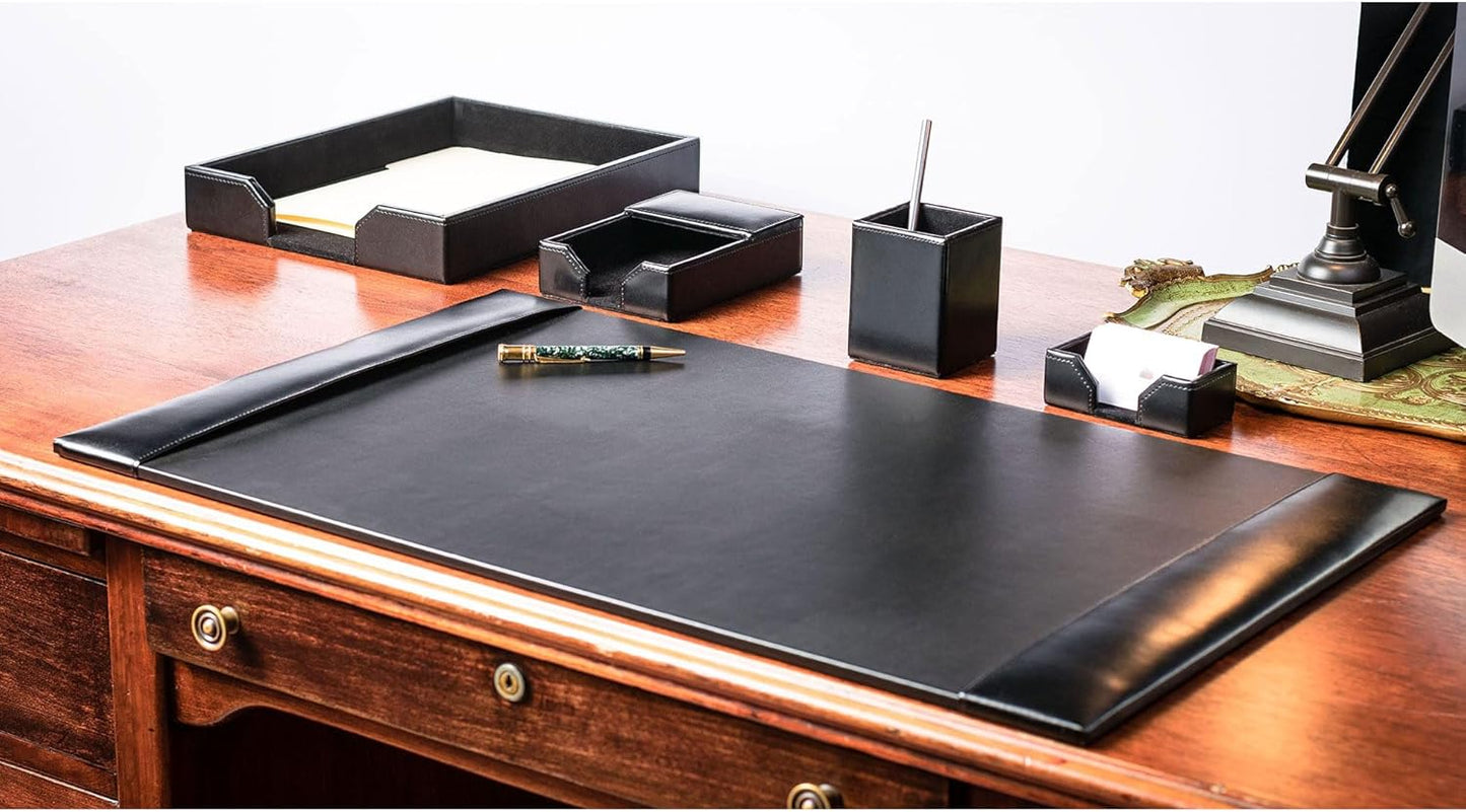 Dacasso Bonded Set Luxury Leather Desk Pad & Desk Organization Essentials, 5 Piece, Black