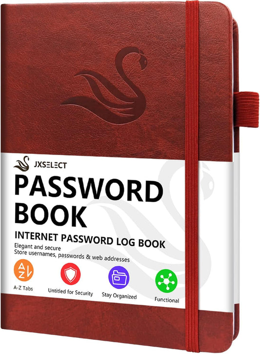 Elegant Password Book with Alphabetical Tabs - Hardcover Password Book for Internet Website Address Login - 5.2" x 7.6" Password Keeper and Organizer w/Notes Section & Back Pocket (Wine Red)