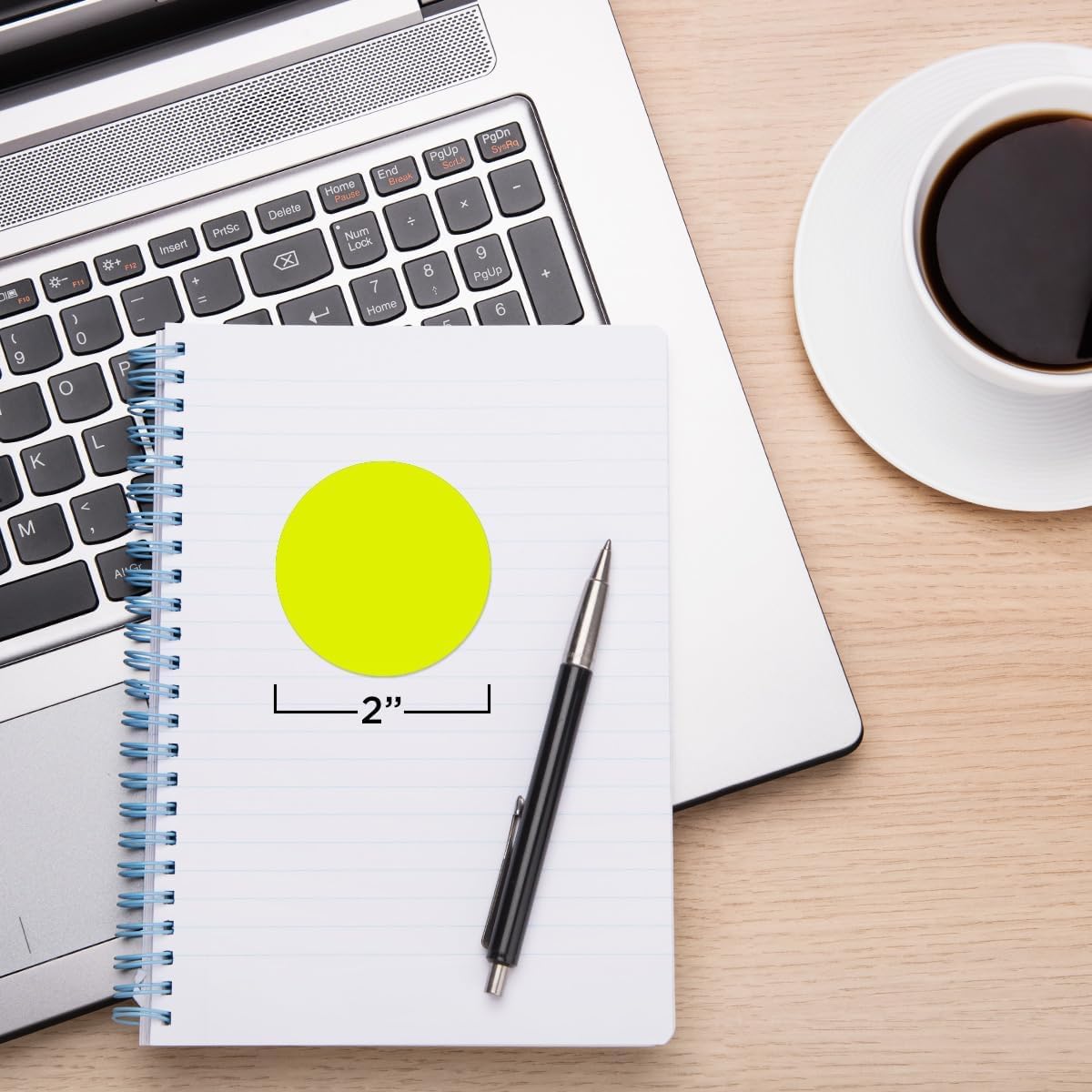 ChromaLabel 2 Inch Round Colored Stickers, High Visibility Permanent Sticky Dots Color Coding Labels, Easy to Write On Dot Stickers - 500 Sticker Dots per Roll, Matte Finish Fluorescent Yellow