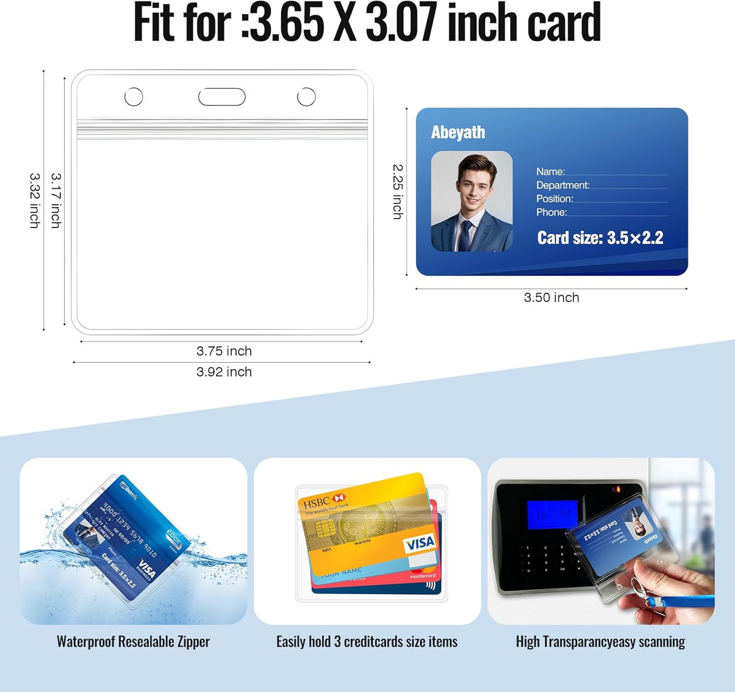 100 Pack Extra Thick ID Card Name Badge Holder Heavy Duty Waterproof Clear Plastic PVC Horizontal Sleeve Pocket Resealable