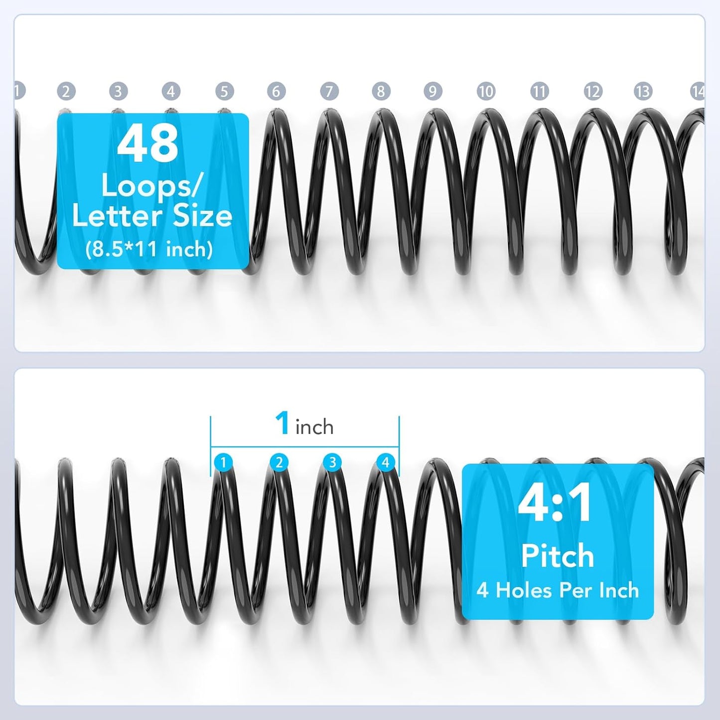 150 Pack Plastic Spiral Binding Coils,1/4", 5/16", 3/8", 1/2", 5/8", 3/4", 4:1 Pitch Multi-Size Pack of 150