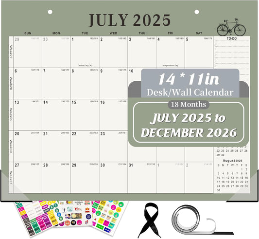 Gannyfer Desk Calendar 2025-2026, Magnetic Calendar for Refrigerator, July 2025-Dec 2026, 18 Monthly Wall/Fridge/Desktop Calendar with Hanging String, Magnetic Stripe, 3 Stickers, for Office, Home or School (14" x 11")