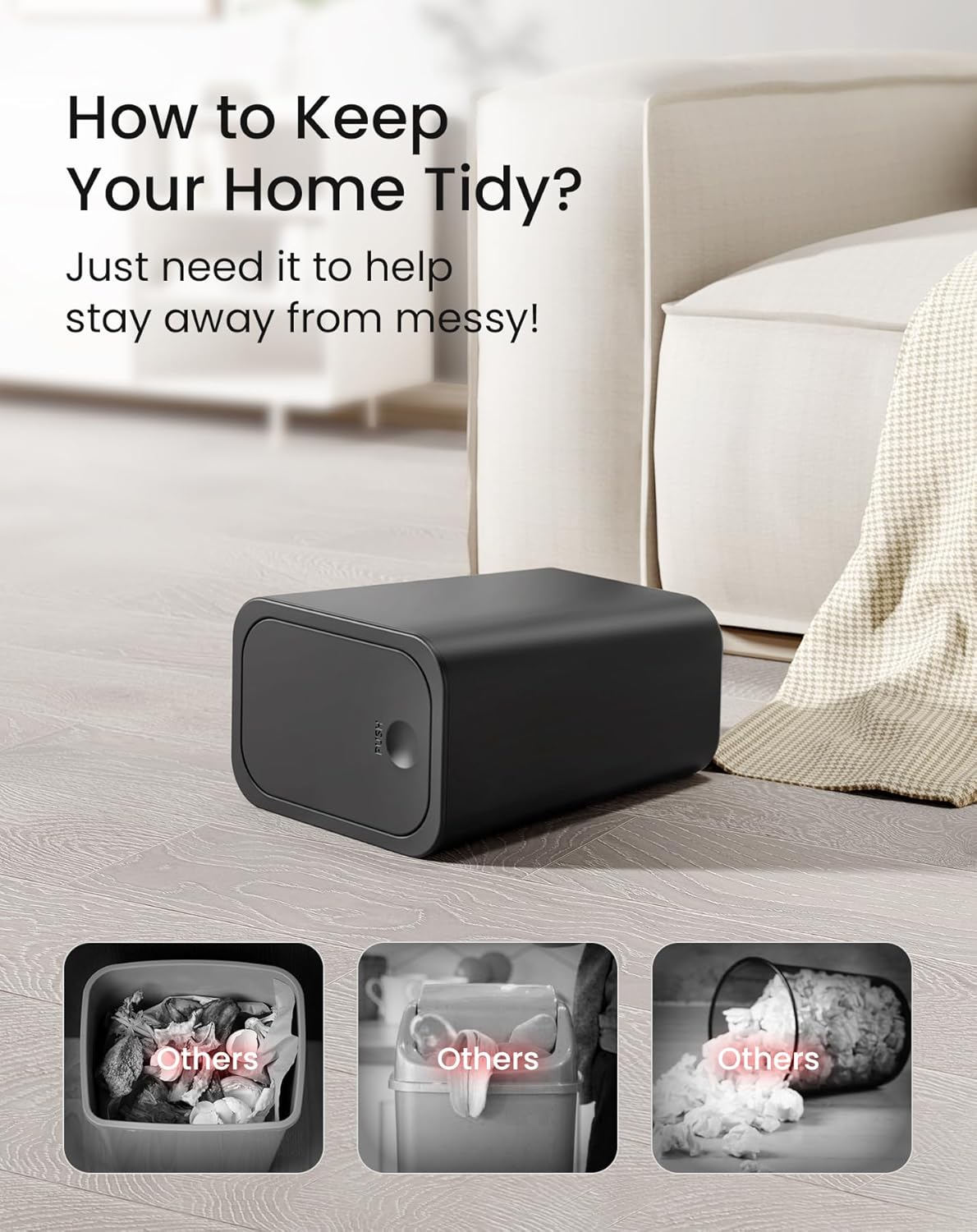 Cesun Bathroom Trash Can with Lid, 2 Pack 2.6 Gallon Small Black Garbage Can, Press Top Lid Trash Bin, Dog Proof Trash Cans Plastic Waste Basket for Bedroom Toilet Office