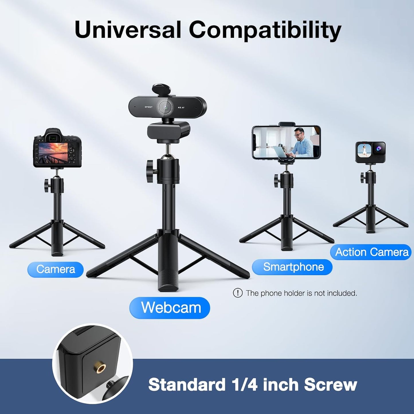 EMEET NOVA 4K Webcam with Tripod - 4K UHD, PDAF Autofocus, Adjustable Heights with 360° Swivel Head, 2 Noise-Cancelling Mics, USB Plug&Play, Privacy Cover, Ideal for Online Meetings&Live Streaming