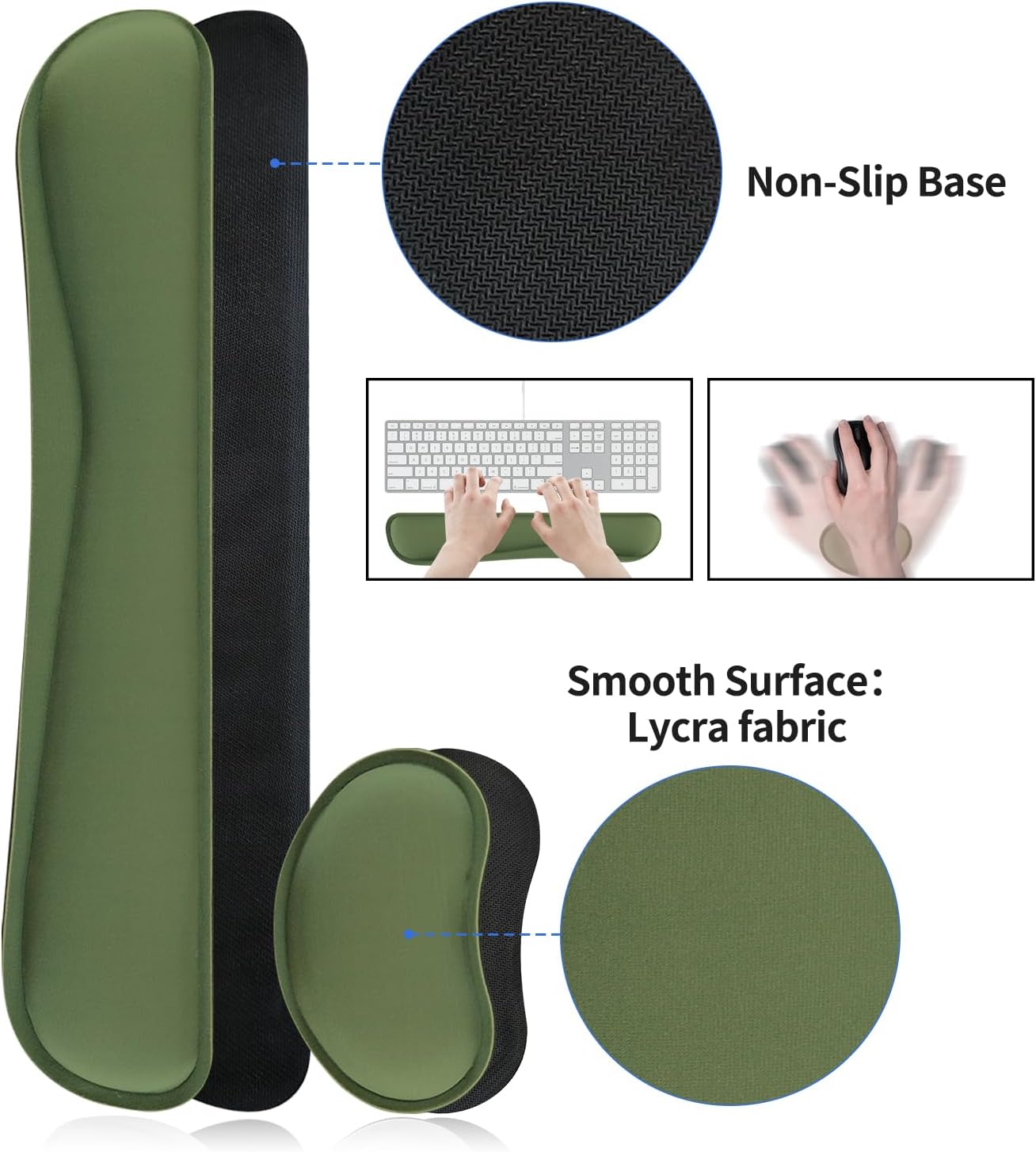 Bloss Keyboard Wrist Rest + Mouse Wrist Rest + Leather Desk Mat, Non-Slip Desk Mat Protector for Office, Home(31.5×15.7 Inches,Olive Green)