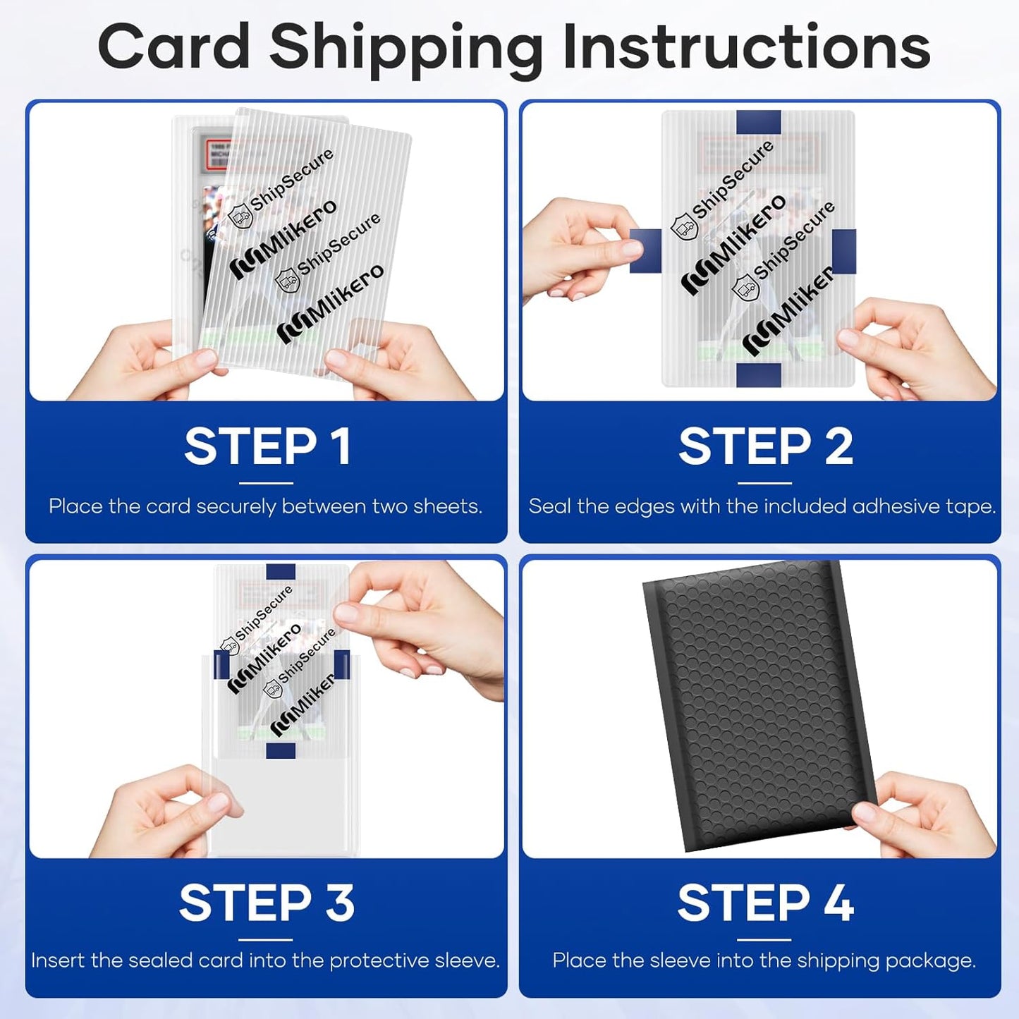 360 Pack Trading Card Shipping Protectors, 4'' x 6'' Plastic Card Protector with Protective Sleeves and Tape Rolls Fit for PSA Graded Cards