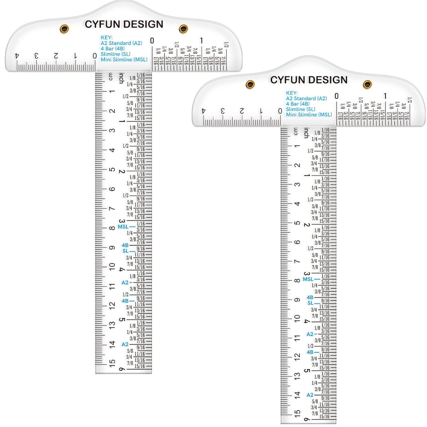 2PCS 6 inch/15cm T-Shape Acrylic Transparent T-Ruler for Drafting and General Layout Work Scrapbooking Drafting Tools Scale Ruler for Crafting Zero-Centering Ruler with Inches & Metric Measuring Tool