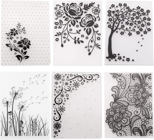 6Pcs Flower Snowflake Plastic Embossing Folder DIY Craft Template Molds Stamp Stencils Scrapbook Paper Cards Photo Album Making Tools Embossing Folders Handmade Art Craft Supplies Decorating Mold