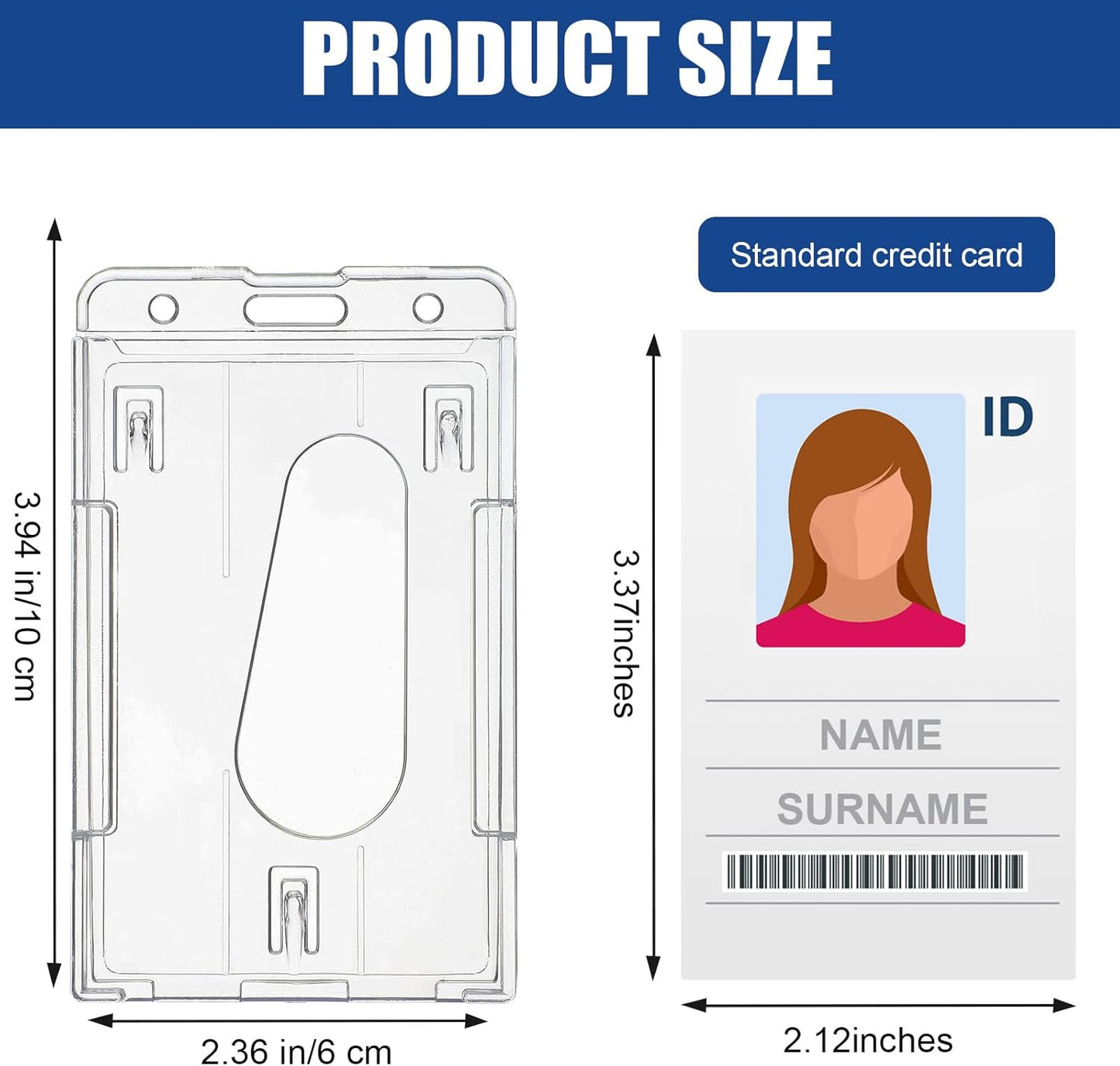 25 Pieces Vertical 2 ID Badge Holder Heavy Duty Plastic ID Card Holder Transparent Protector Clear Badge Protector Cover Sleeve Protective Cover with Thumb Slot for Credit Card