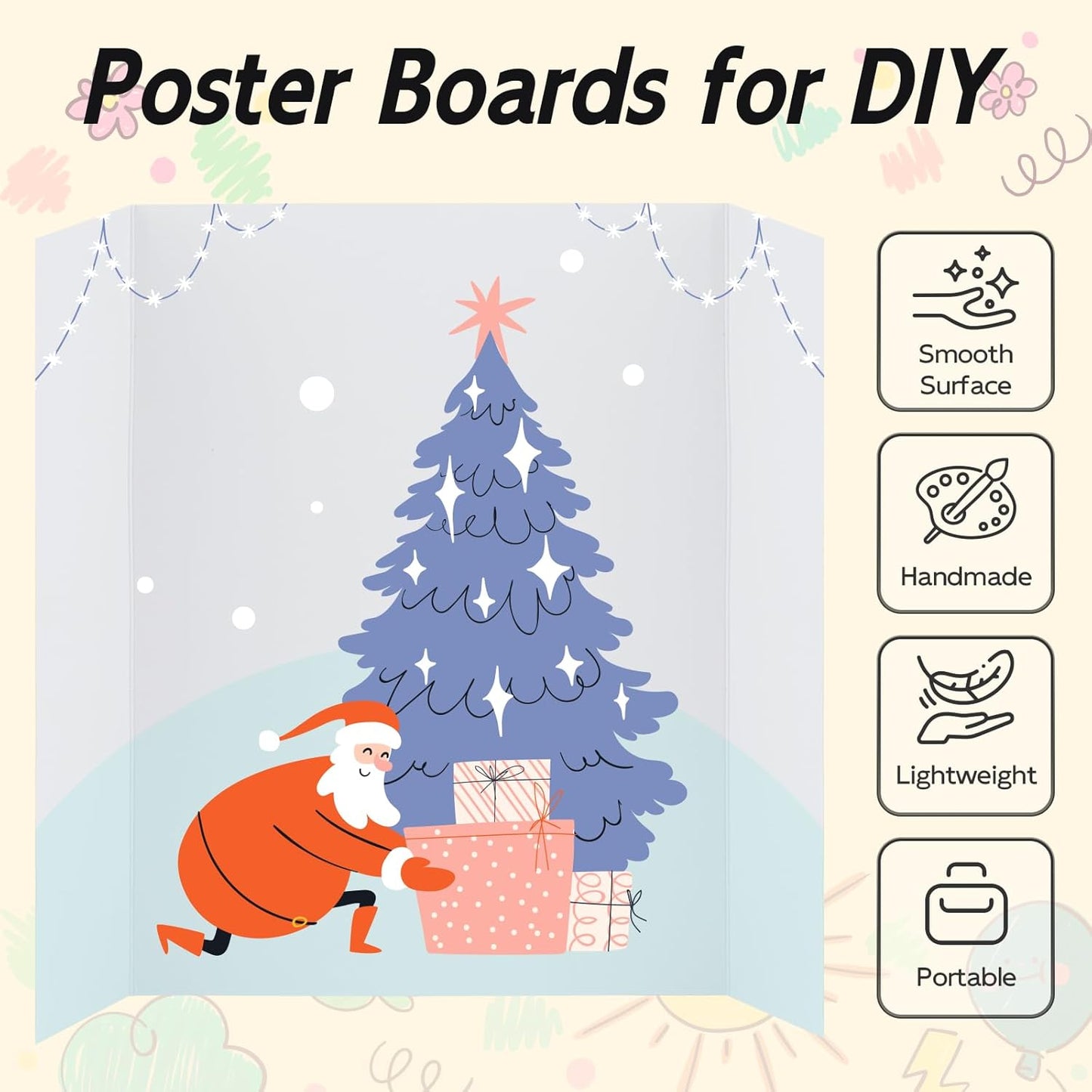 4 Pack Trifold Poster Board, 14x22 Inches White Presentation Board, Portable Display Board for Science Fair, School DIY Project and Business Exhibitions