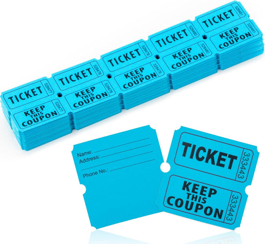200PCS Double Roll Raffle Tickets - 50/50 Raffle Tickets Perforated Line Consecutive Numbers Tearable Writable Suitable for Raffles, Events, Carnivals, Entry, Lottery, Prizes, Blue