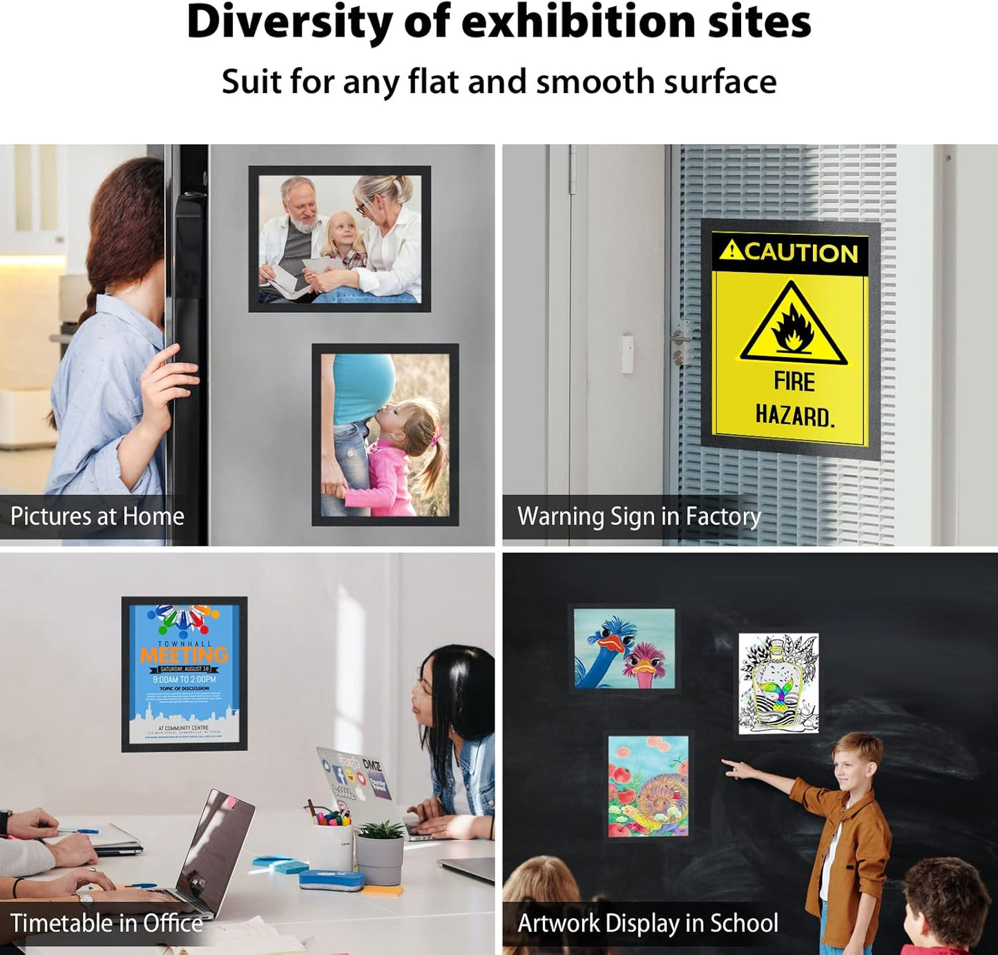 11"x 17" Self Adhesive Magnetic Sign Holder, Double Sided Window Magnetic Display Frame with Clear PVC and Strong Magnetic for Office/Store/Door/Glass/Refrigerator Display Frame(Black, 5Pack)