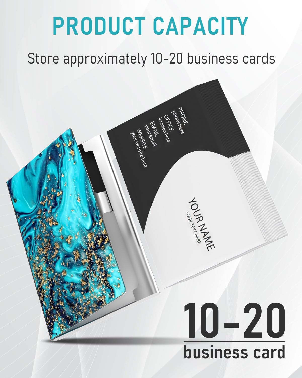Business Card Metal Slim Organizer, Professional Stainless Steel Square Pocket Wallet for Office Workers, Compact and Portable for Pockets (Blue Gold Marble)