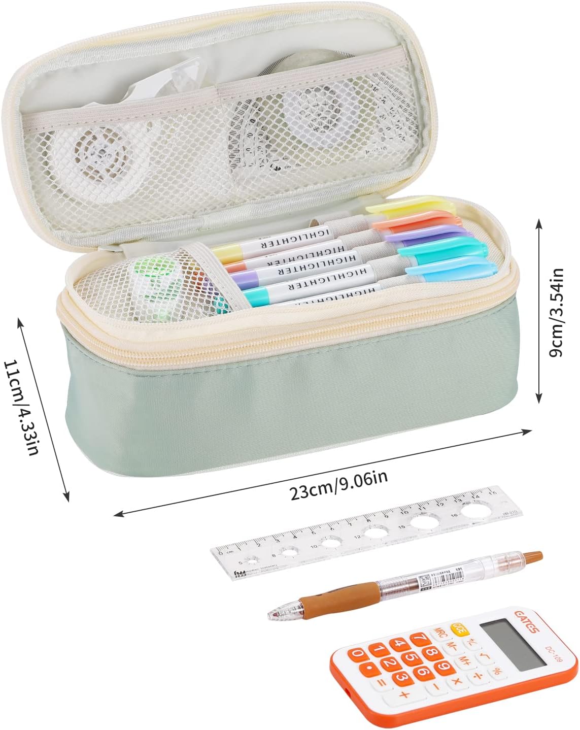 Dugio Large Pencil Case for Girls Teens Kids Pencil Bag with Zipper Pencil Pouch Aesthetic Pencil Pen Case Organizer for School Green