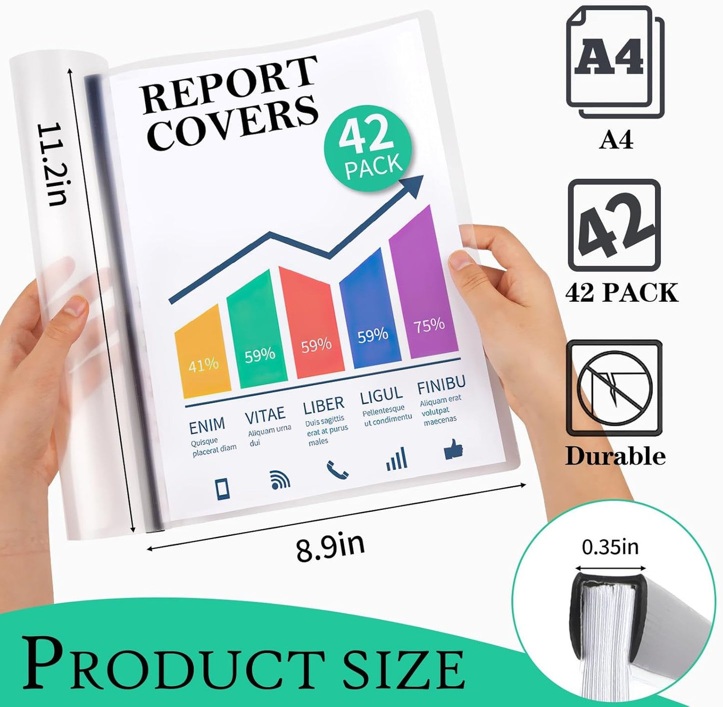 42 Pack Report Covers, COIDEA Report Covers with Sliding Bar, Presentation Folders for A4 and Letter Size Paper, Clear Report Covers Binder Bulk for School Business, 70 Sheet Capacity