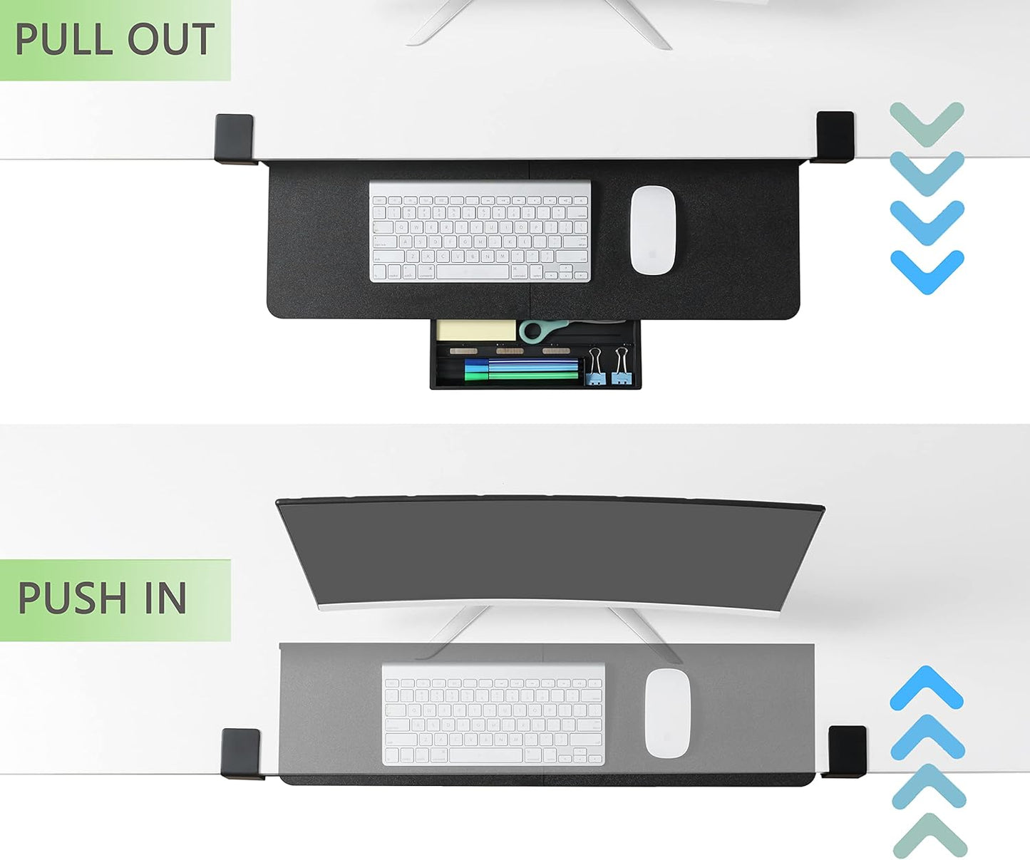 ETHU Keyboard Tray Under Desk, 26.77" X 11.81" Large Size Keyboard Tray with C Clamp-on Mount Easy to Install, Computer Keyboard Stand, Ergonomic Keyboard Tray for Home and Office (Black)