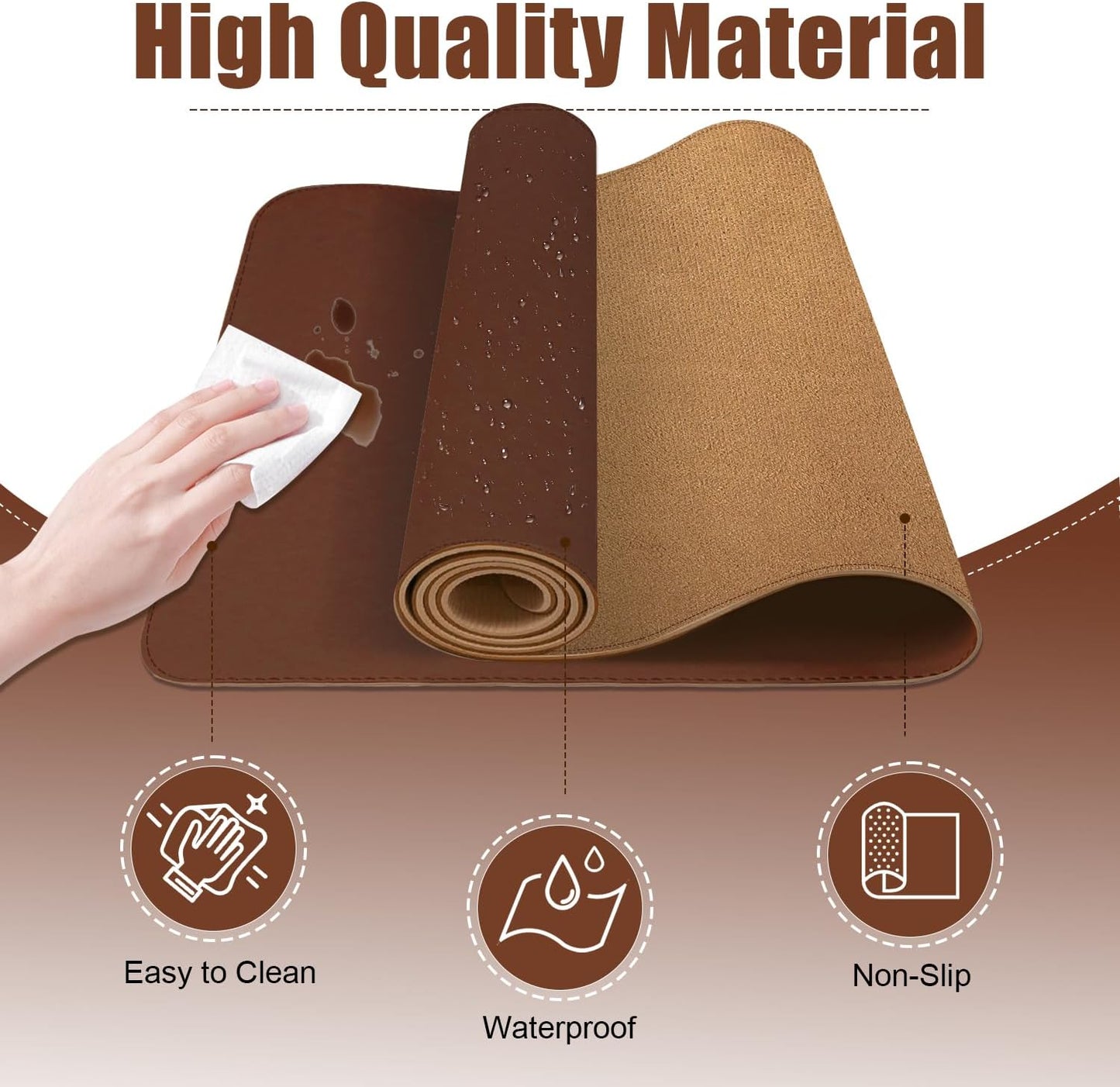 Desk Pad Protector, Leather & Suede Desk Mat, Non-Slip Desk Pad Mat, Large Mouse Pad, Waterproof Desk Blotter Mat, Desk Cover for Office, Home (Seal Brown, 23.6" x 13.7")