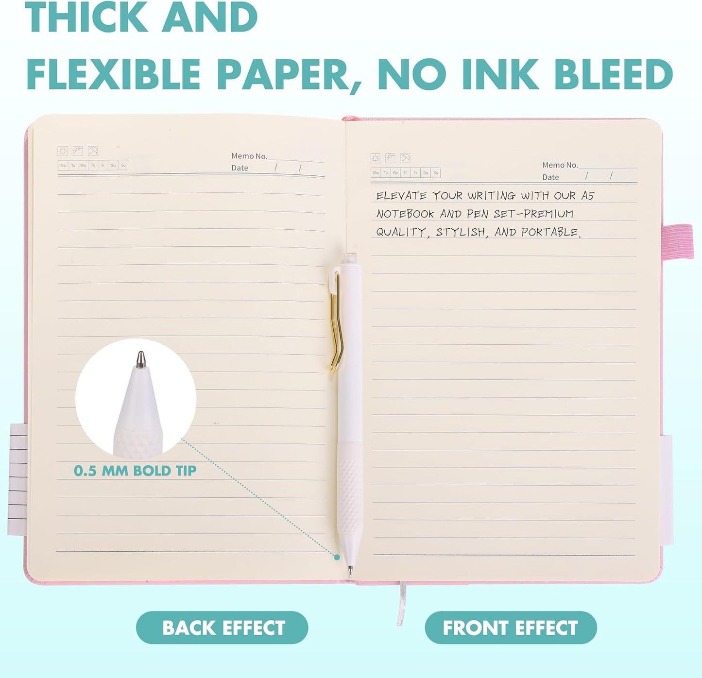 Aodaer 30 Set Lined Notebook Journals with Pens A5 Notebooks 100 GSM College Ruled Hardcover Notebook PU Leather Notepad with Pen Holder for Office School, 5.7 x 8.3 Inches, Light Multicolor