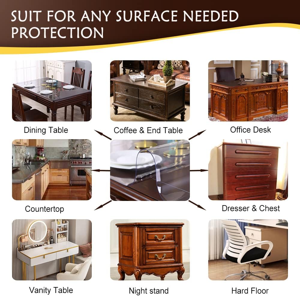 Clear Plastic Dining Table Protector Desk Pad Mat Wooden Furniture Coffee Glass End Entryway Sofa Side Cabinet Top Protection Countertop Cover Waterproof PVC Vinyl Rectangular 22 X 48 Inch