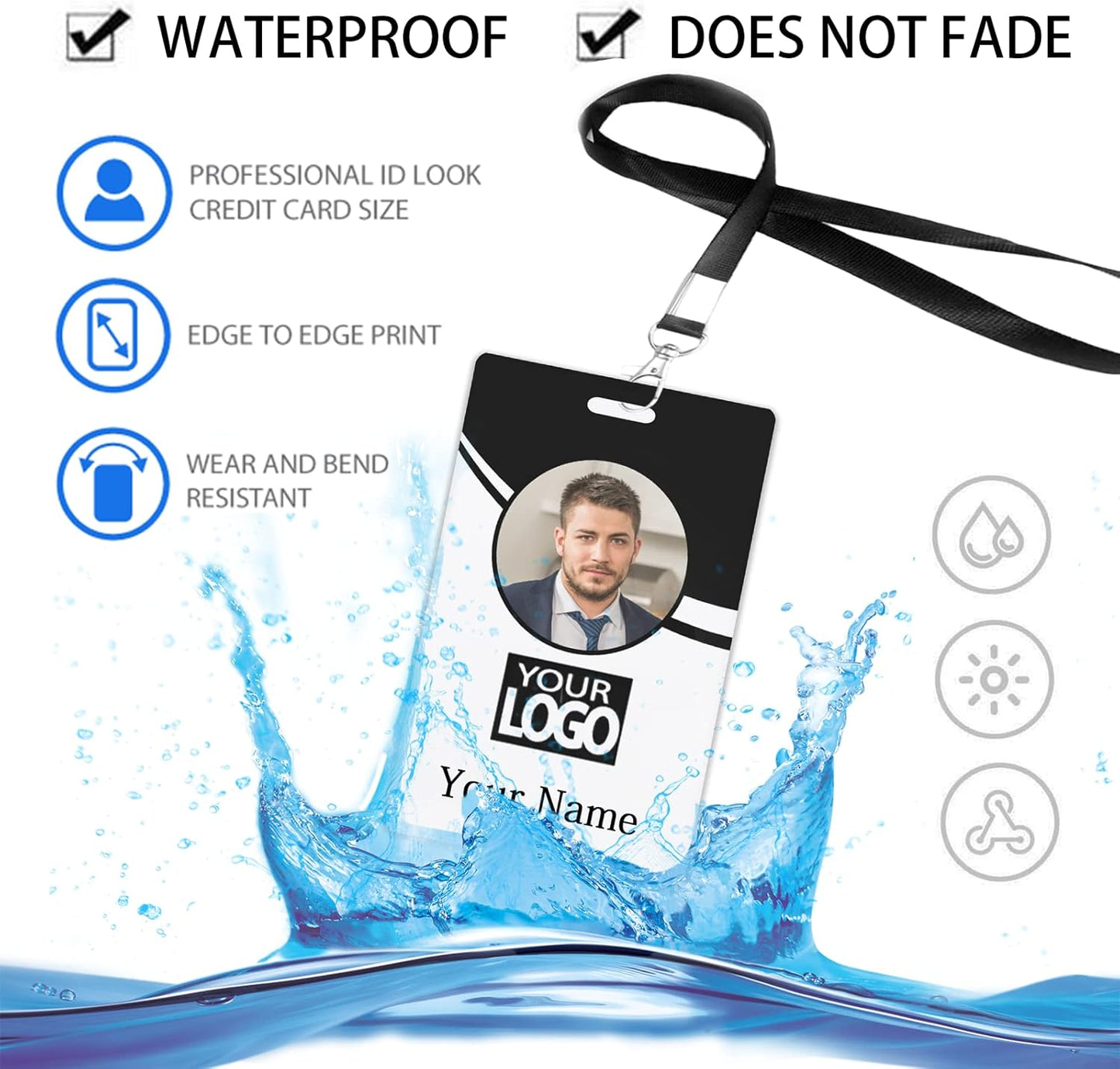 Custom Id Badge, Personalized Employee Photo Identification Card with Lanyard, Durable ID Card for Office Worker Doctor Nurse Student-Vertical-Template2