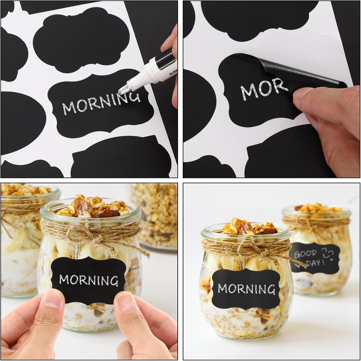 Chalkboard Labels 500 PCS, Reusable Black Labels for Jars, Suitable for Storage Boxes,Food Containers, Spice Containers, Kitchens, Weddings, Craft Making