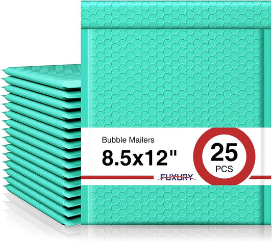 Fuxury Bubble Mailers 8.5x12 Inch 25 Pack, Strong Adhesion Padded Envelopes #2,Self Seal Bubble Envelopes, Waterproof Padded Mailers Packaging for Small Business,Books,Clothes, Makeup Supplies,Teal