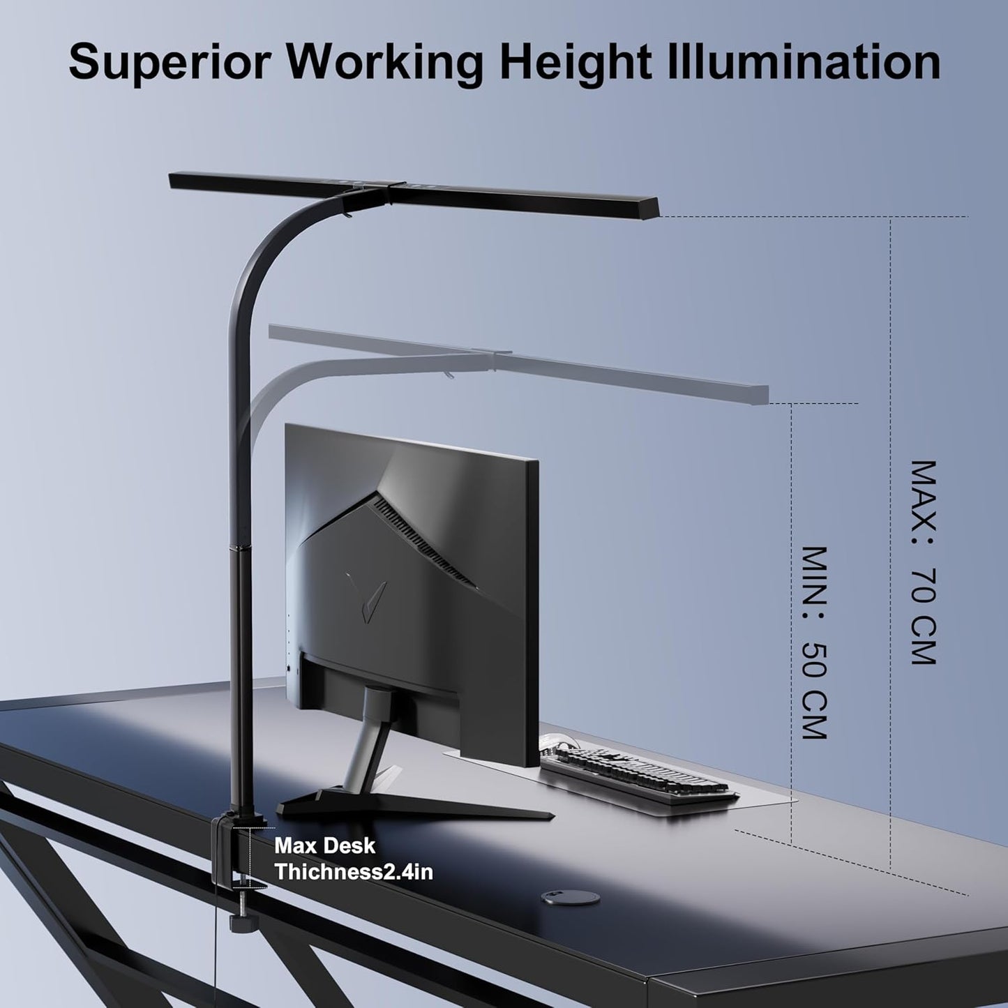 deeloop 80cm Ultra-Long LED Desk Lamps,24W Bright Architect Desk Lamp for Home Office, Infinite Dimming Office Light with Memory Function, Tall Desk Light with Clamp for Reading Working Monitor