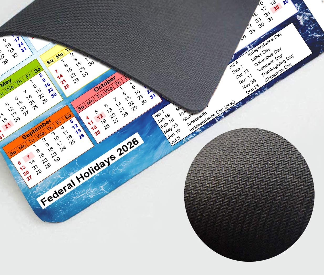 Calendar Mouse pad, 2026 Ocean Wave Background Calendar Natural Rubber Mouse Pad, Quality Creative Gaming Rectangle Mouse Personalized Desk Mouse Pad 9.5 inch x 7.9 inch