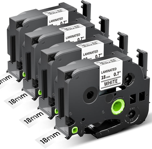 18mm 0.7 Laminated White Tape Replace for Brother Label Maker Tape TZe-241 Compatible with P-Touch TZ TZe 3/4" Black on White TZE241 for PT-D400 PTD410 PTD600 PT-D610BT Refills, Wonfoucs, 6-Pack