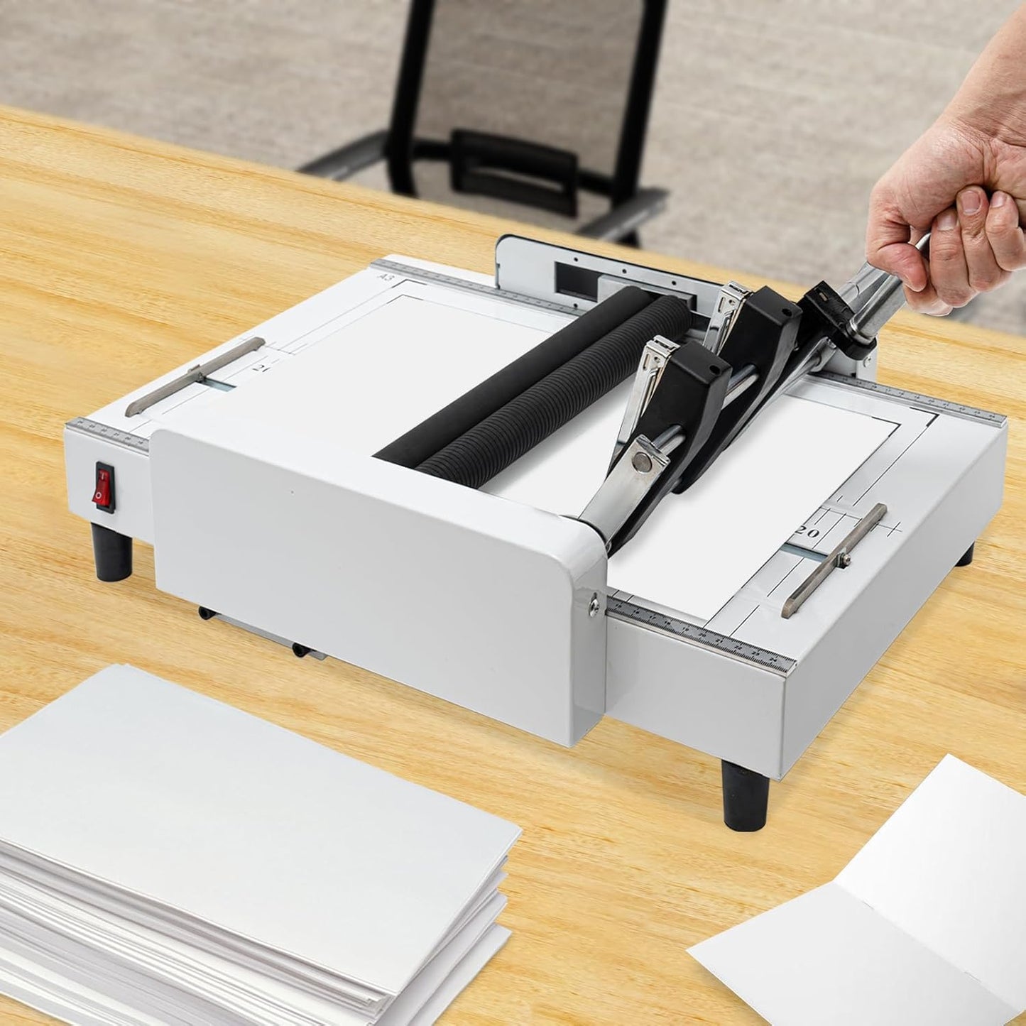 Booklet Folding Binding Machine, A3 110V Paper Folding Machine 2 in 1 Multifunctional Automatic Book Maker Stapling for Schools Print Stores Offices & Factory