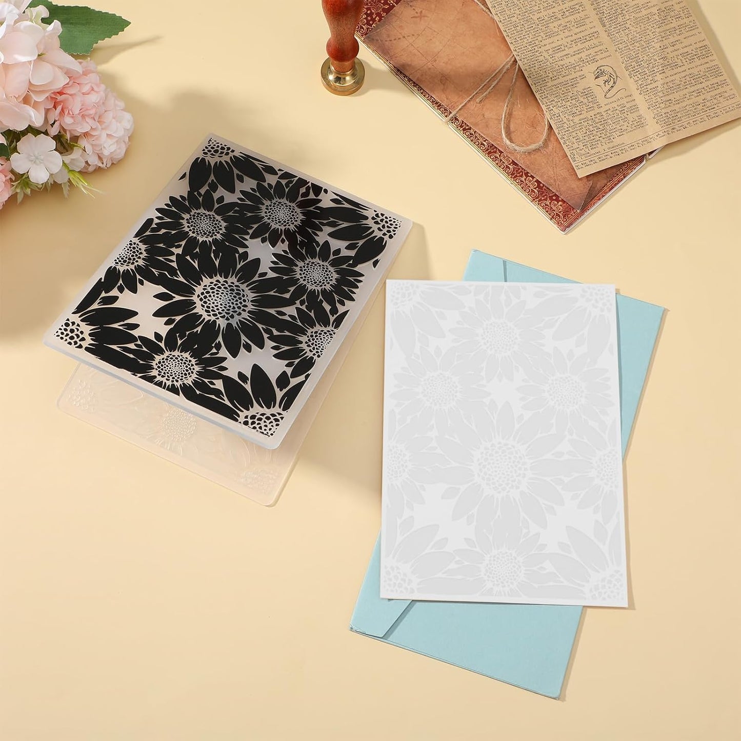 3D Plastic Embossing Folder Template Stereoscopic Sunflower Texture Fades Embossing 5x7 Inch for Card Making DIY Scrapbooking Paper Crafting Handmade Crafts Arts Supplies Polymer Clay Decoration