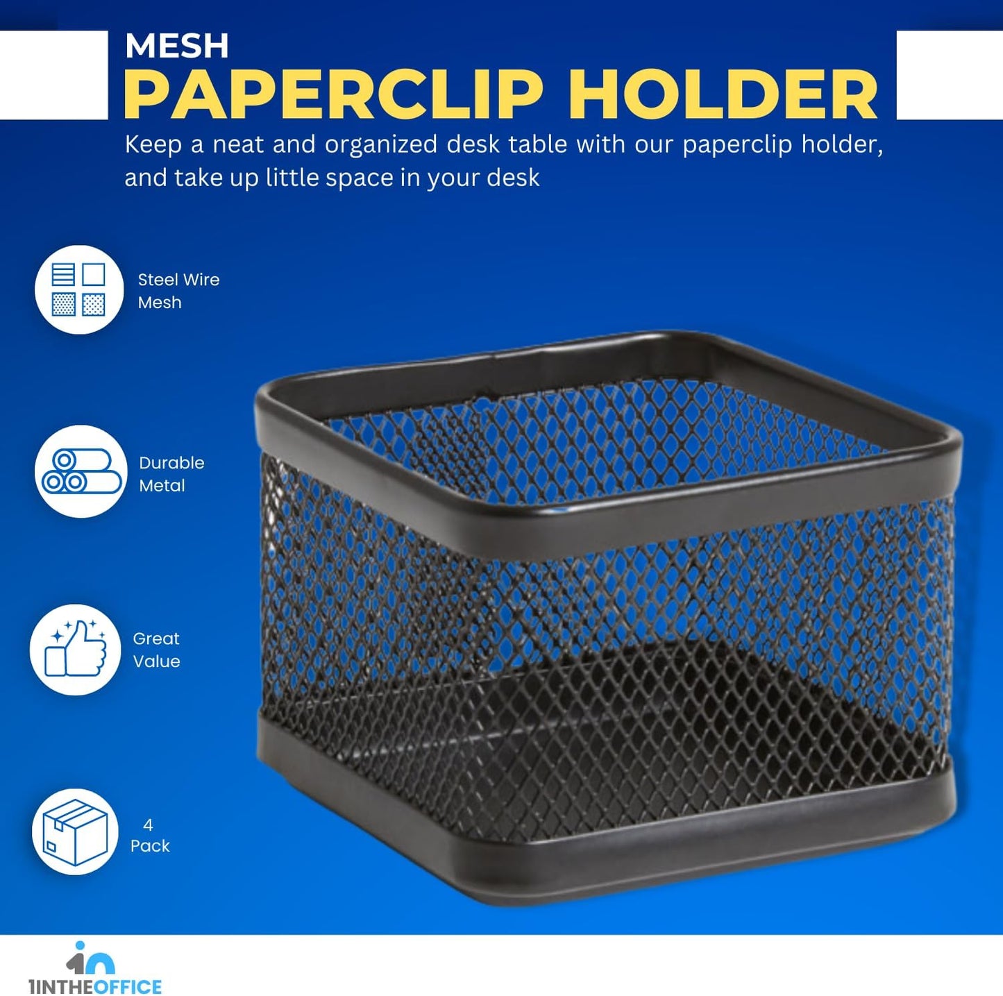1InTheOffice Mesh Paperclip Holder For desk, Paperclip Holder Desk Accessories Holder (4 Pack)