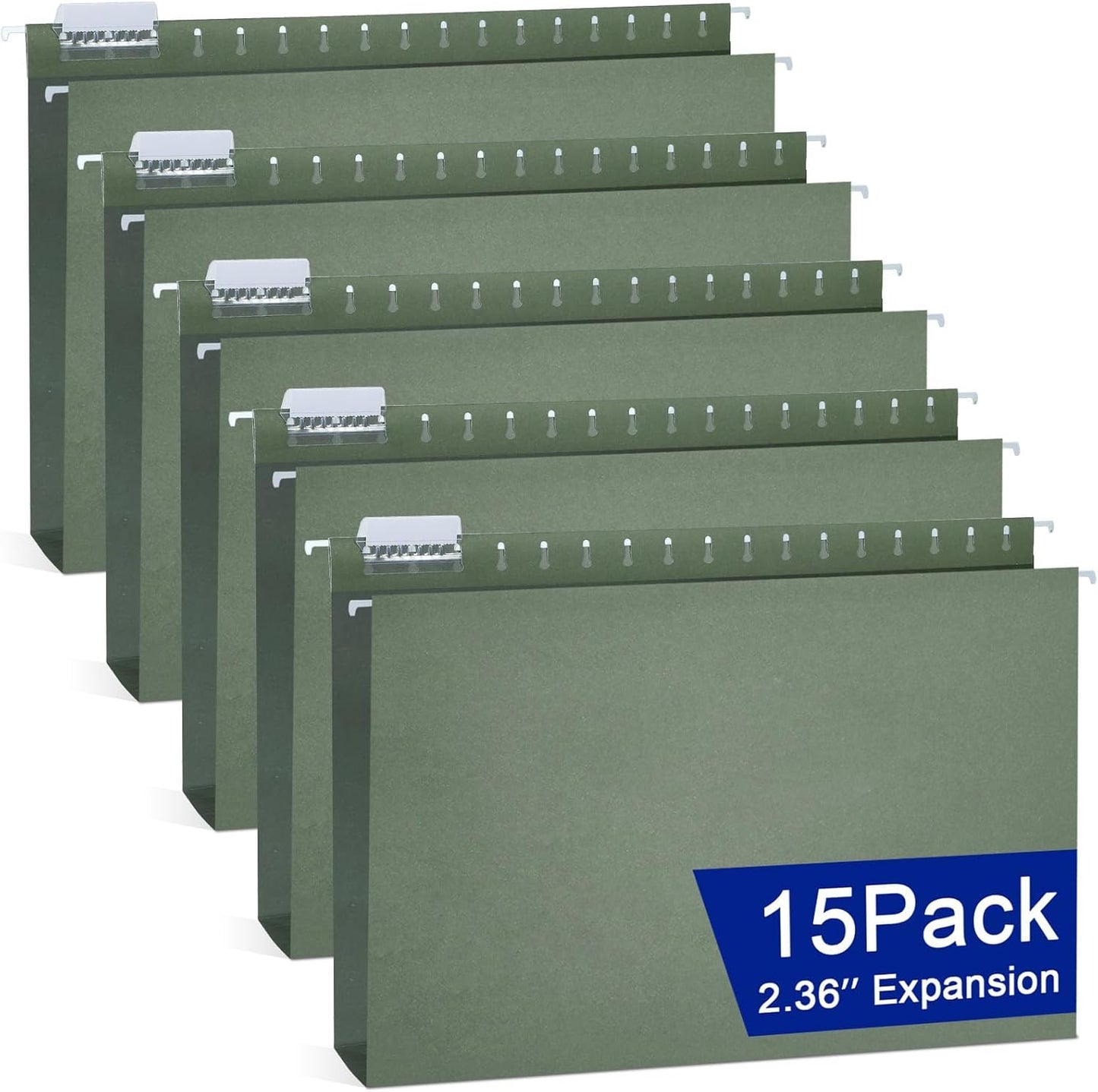 gisgfim 15 Pack Reinforced 11x17 Hanging File Folders 1/5 Cut Heavy Duty Hanging File Folders with Plastic Tabs & Label Cards Expanding Hangers File Organizer for Drawing Engineering Document (Green)
