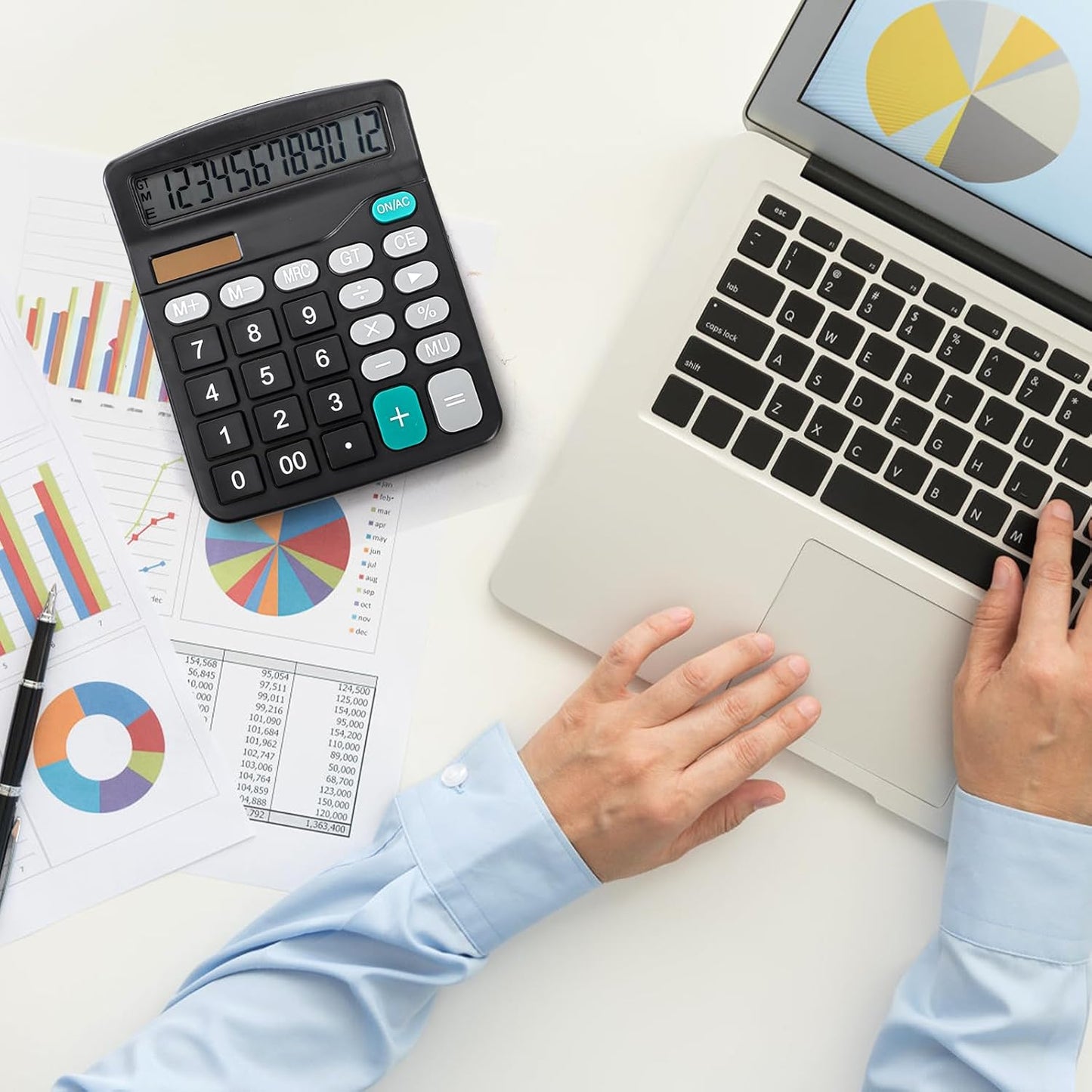 8 Pack Desktop Calculator 12 Digit, Solar Battery Basic Calculator, Dual Power Electronic Calculators with Large LCD Display, Sensitive Button Handheld Calculator for Office Home School, Black