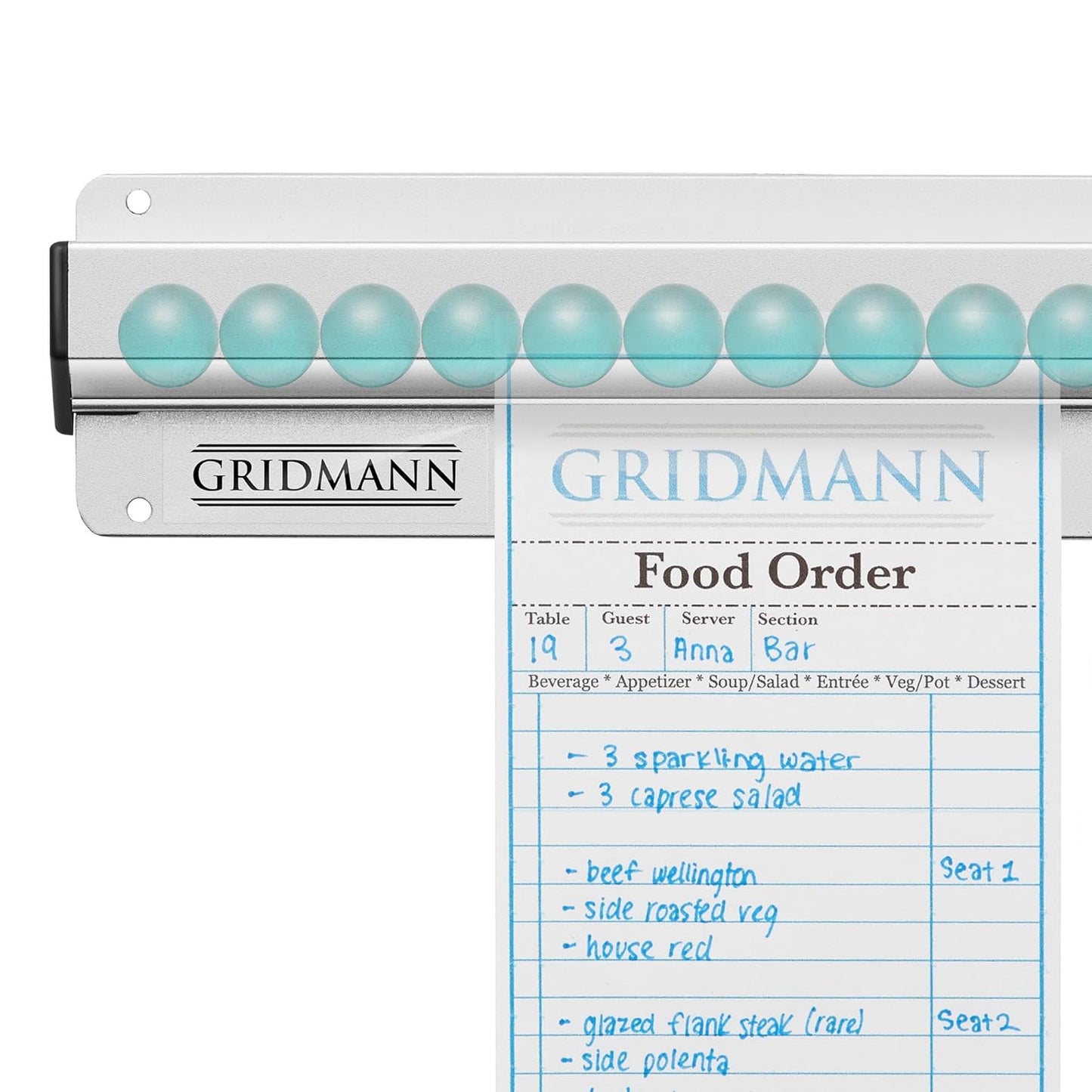 GRIDMANN 60-inch Slide Check Rack, Aluminum Restaurant Ticket Holder for Commercial Kitchen Food Orders
