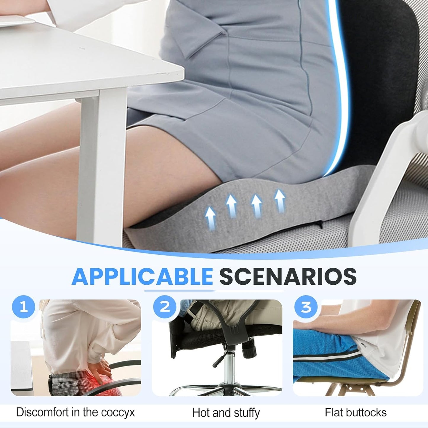 Back and Seat Cushion, 2025 New Ergonomic Non-Slip Memory Foam Seat Cushion with Back Support, L-Shaped Breathable Seat Cushions for Car, Office, Home (Light Gray)