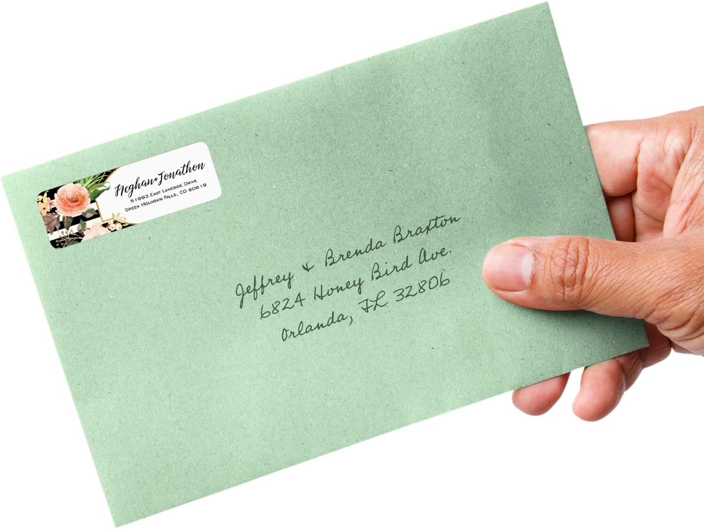 Black and White Stripe Floral Rolled Address Labels/Roll of 500 Personalized Return Address Labels/Designer Return Address Stickers in Elegant Plastic Dispenser